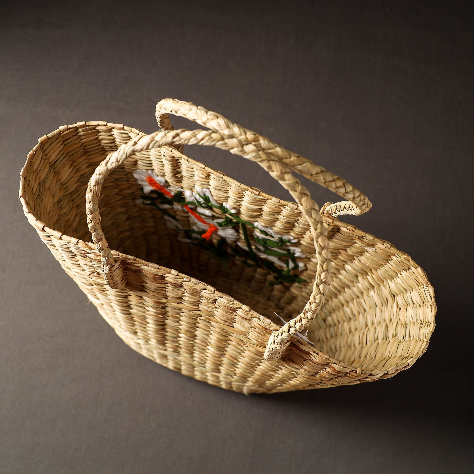 ITOKRI CRAFTS INITIATIVE Beige - Handcrafted Natural Water Reed Embroidered Shopping Bag - view 5