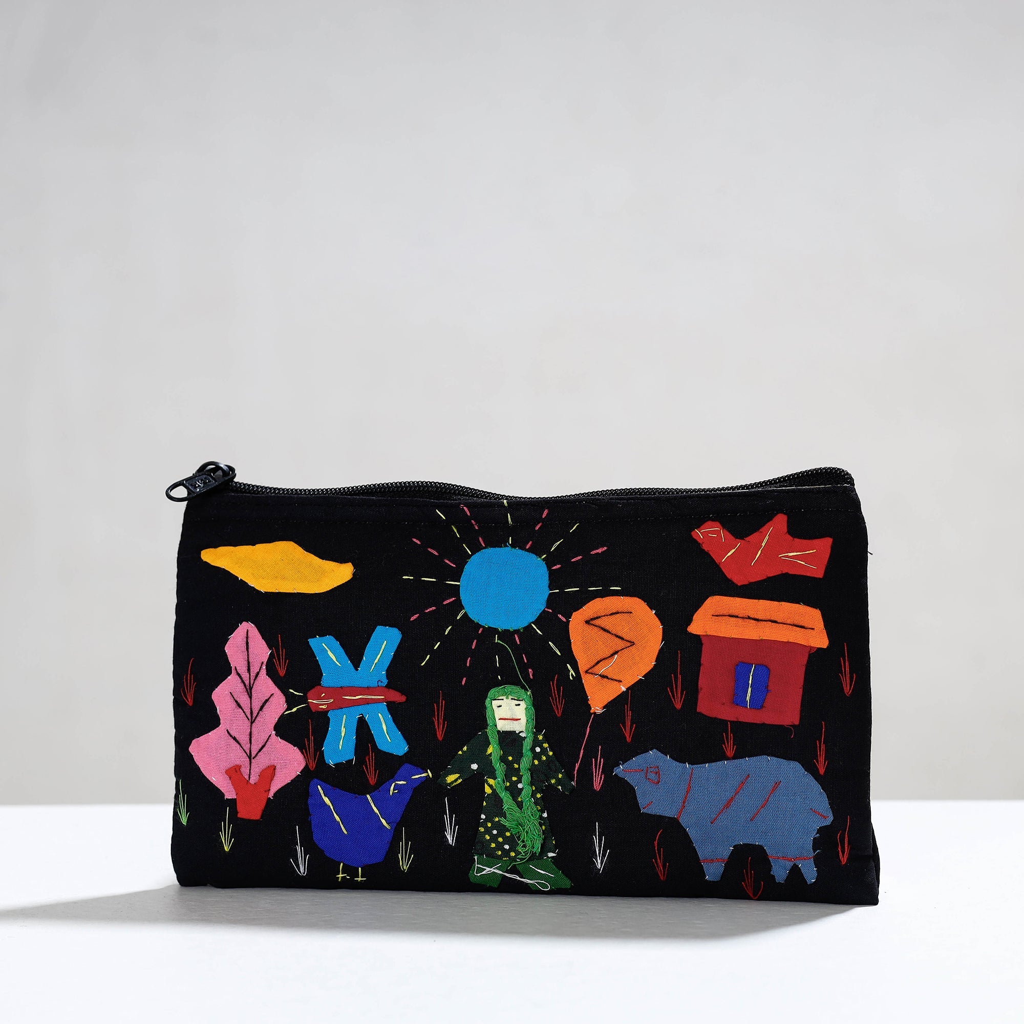 ASHOKA ASSEMBLE - CELEBRATING CRAFTS OF ODISHA Black - Pipli Applique Work Cotton Cosmetic Pouch