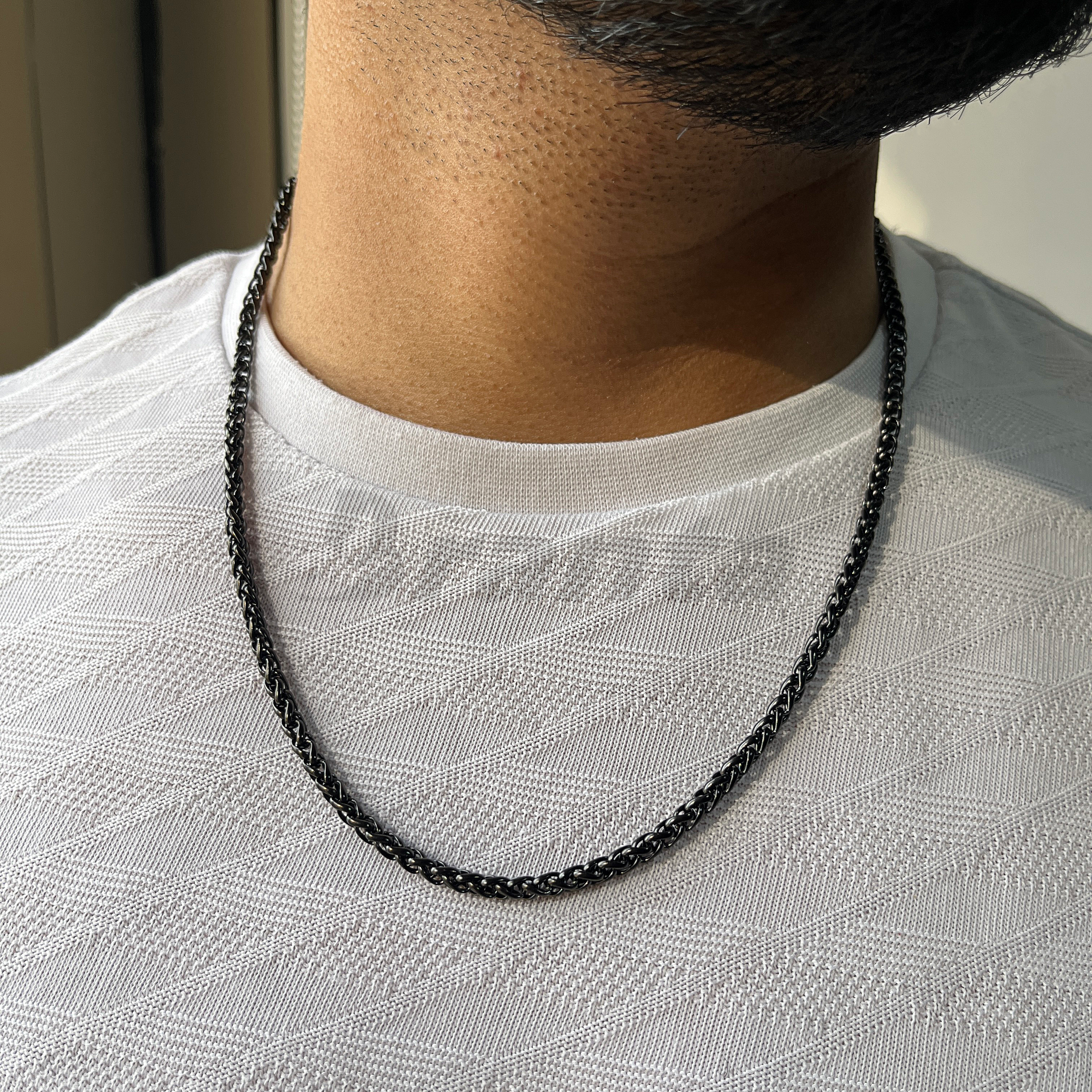 Branta Black Stainless Steel Wheat Chain For Men (21.5 Inch) - view 2