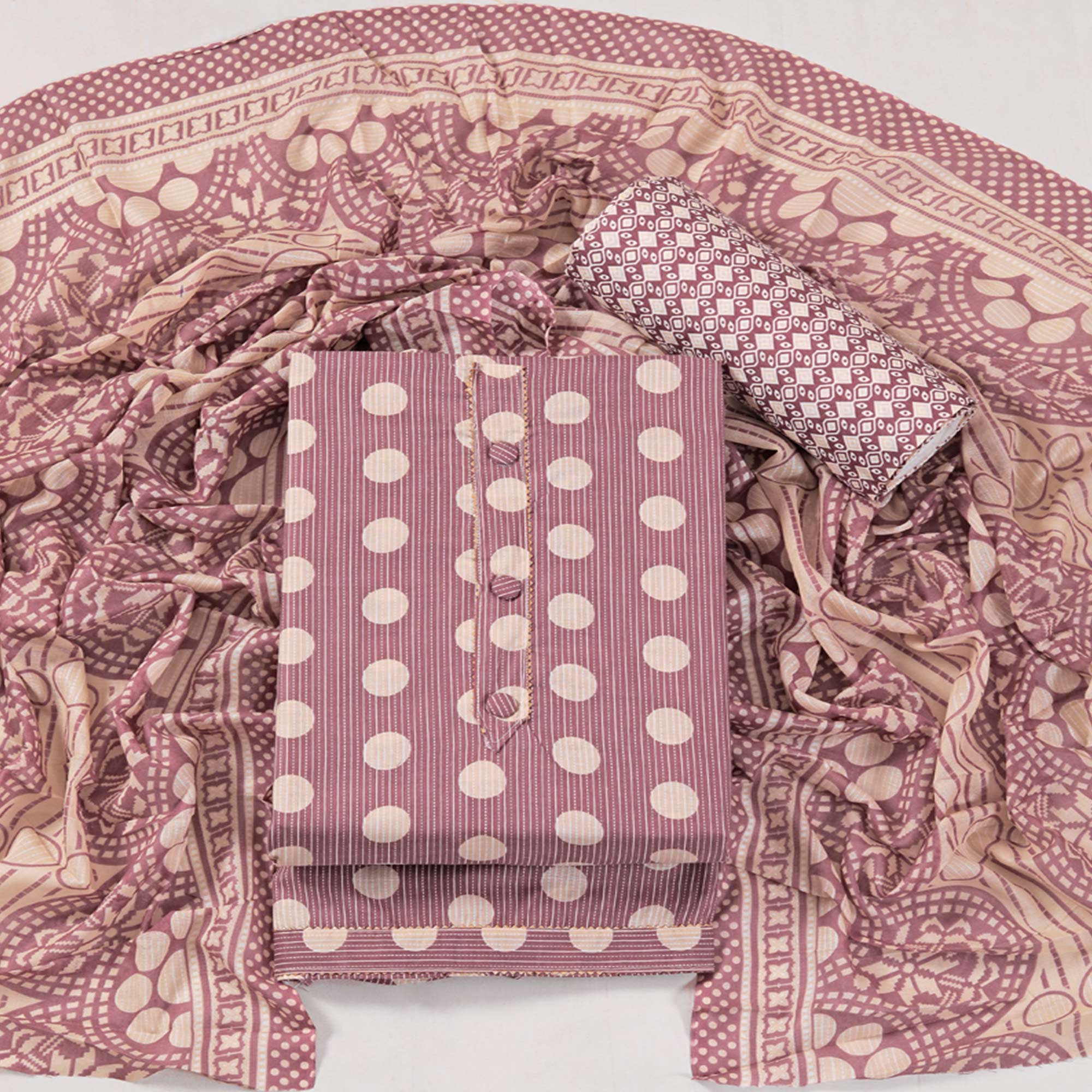 Peachmode Mauve Printed With Gota Patti Work Pure Cotton Dress Material