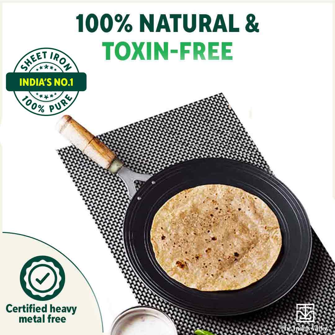 The Indus Valley 100% Pure Sheet Iron Tawa, Concave, Toxin-free, Seasoned, Wooden Handle, 25.5cm, 0.9kg - view 5