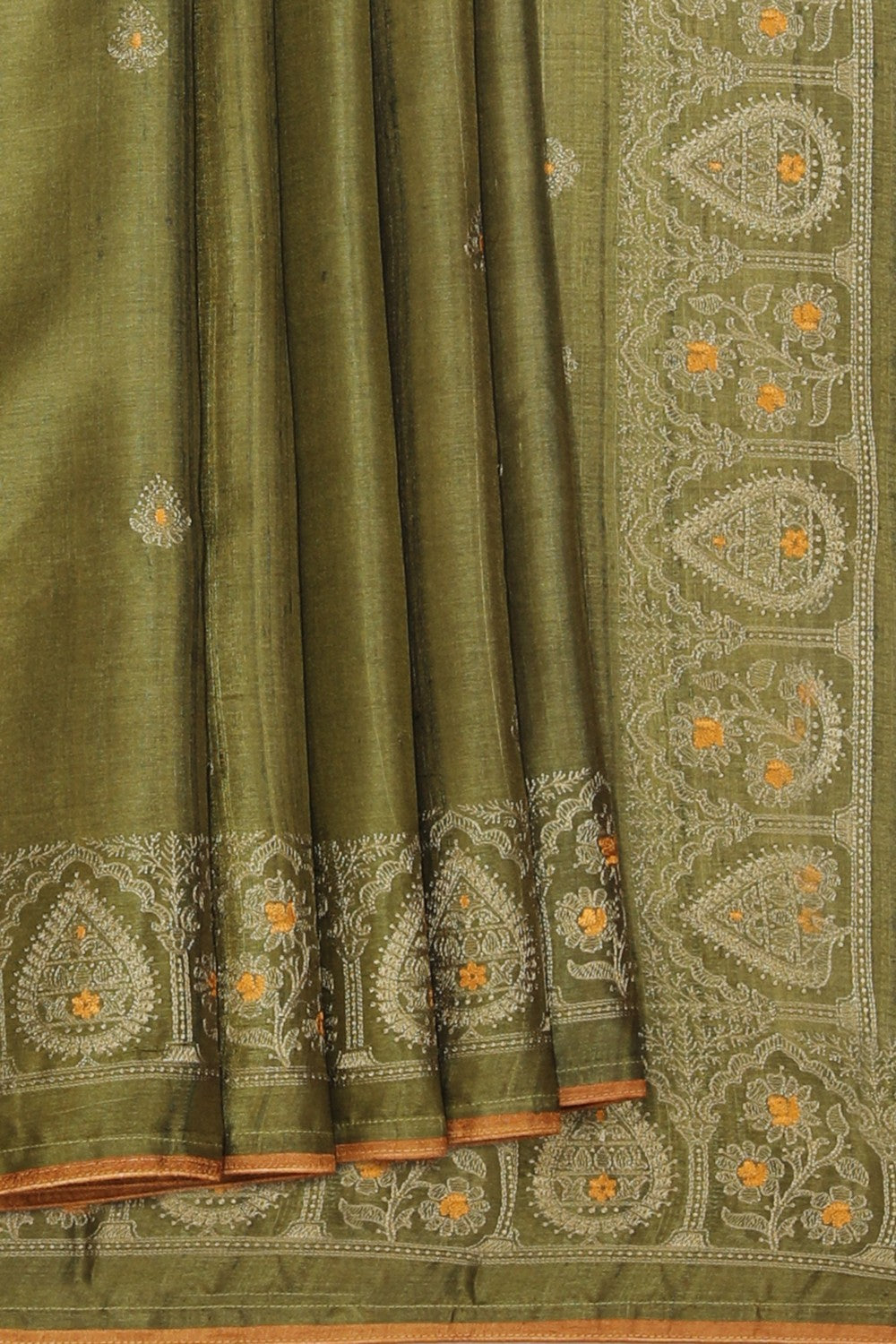 Kalanjali Gorgeous Thread Embroidery Moss Green Saree