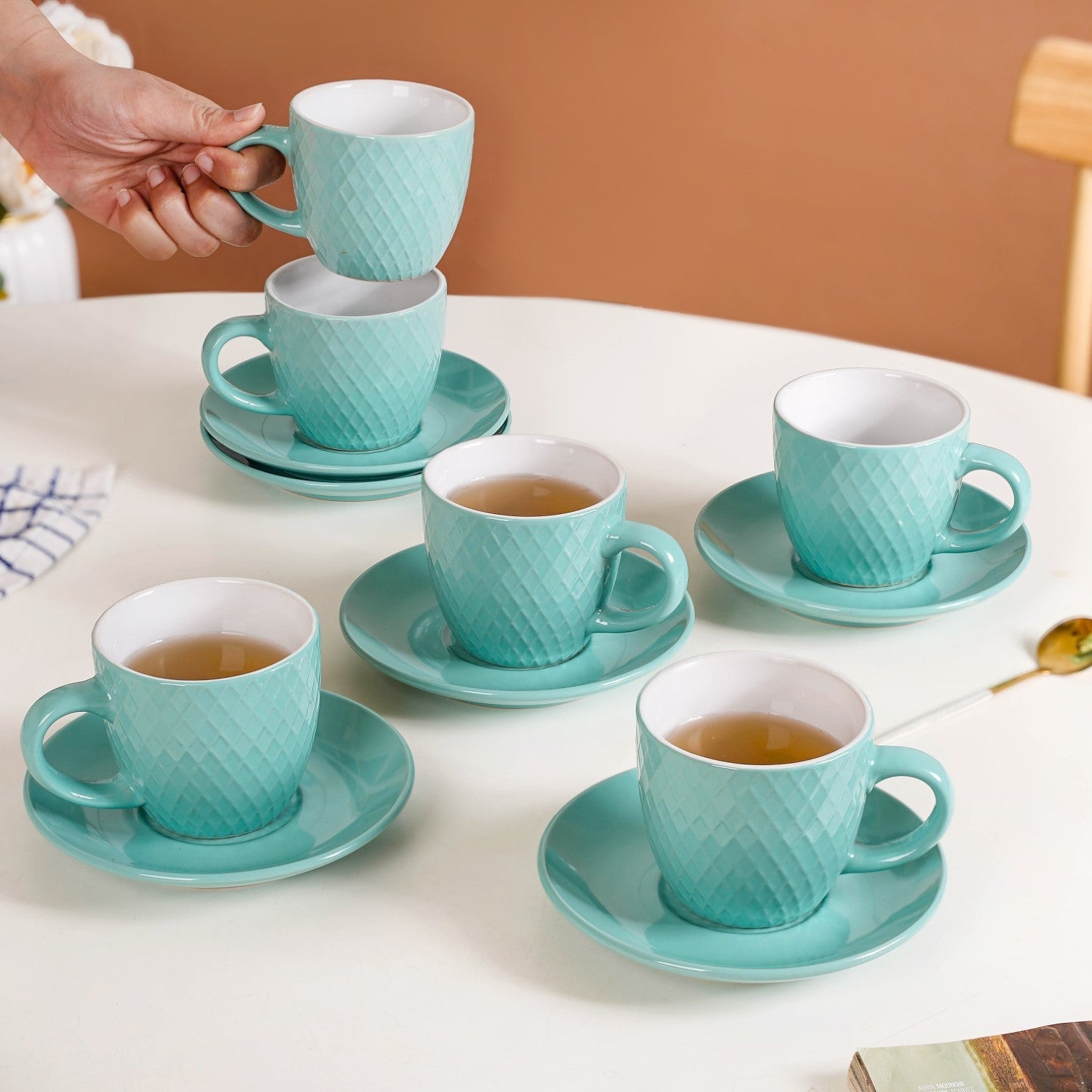 Nestasia Tara Tea Cup And Saucer Set Of 6 Mint 225ml - view 3