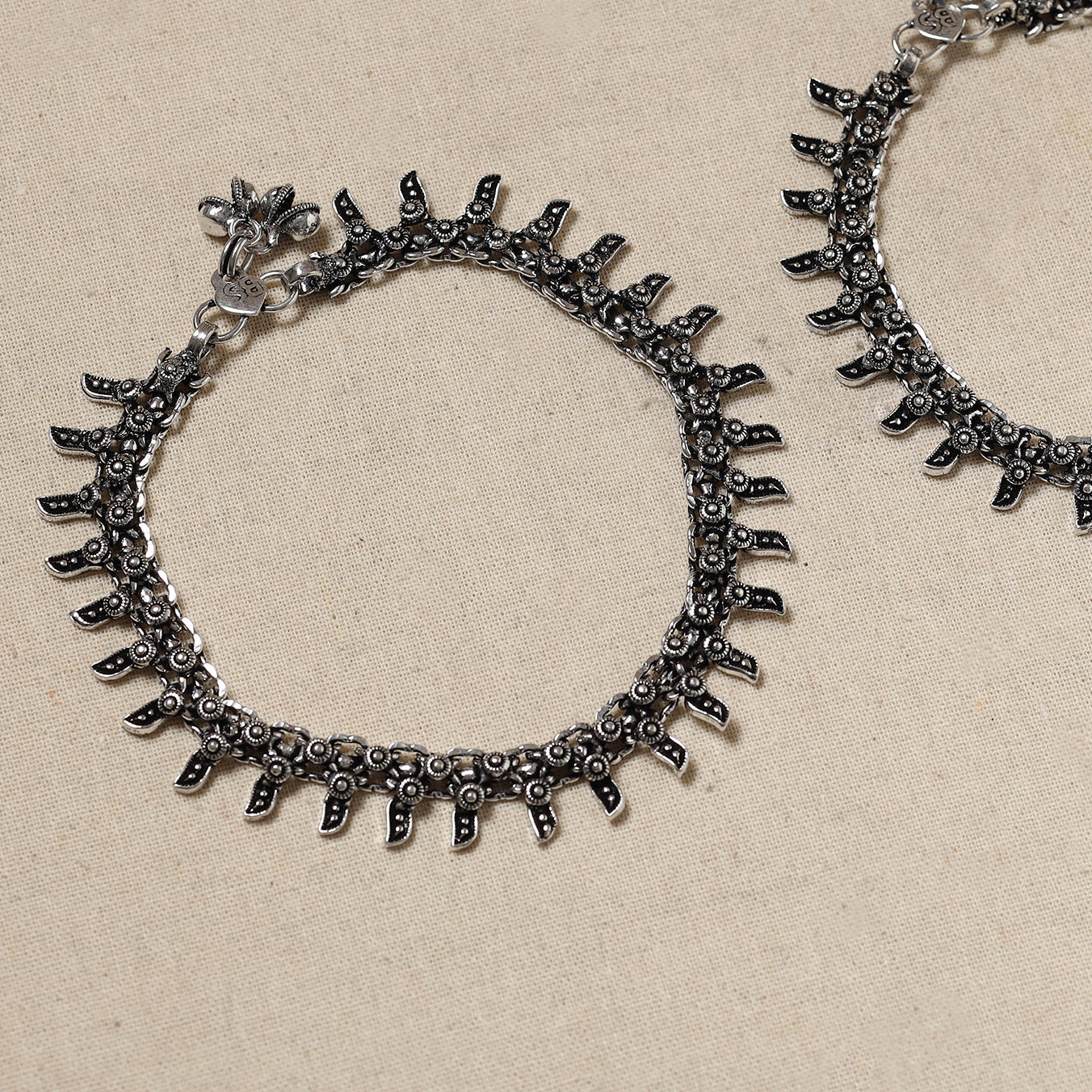 WHITE RIVER STORIES Antique Finish Oxidised German Silver Payal (pair) - view 2