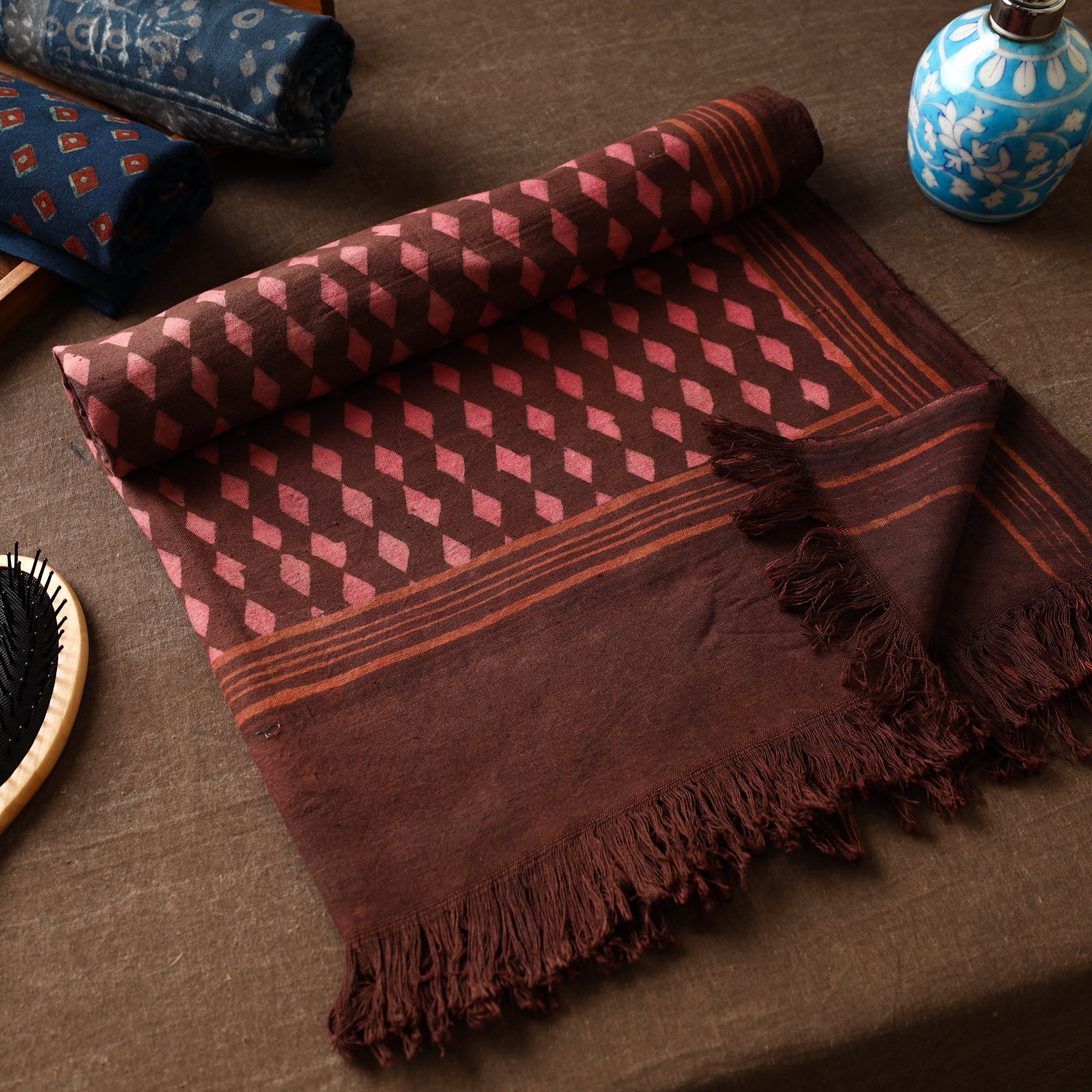 ITOKRI CRAFTS INITIATIVE Brown - Akola Block Printed Pure Handloom Cotton Towel