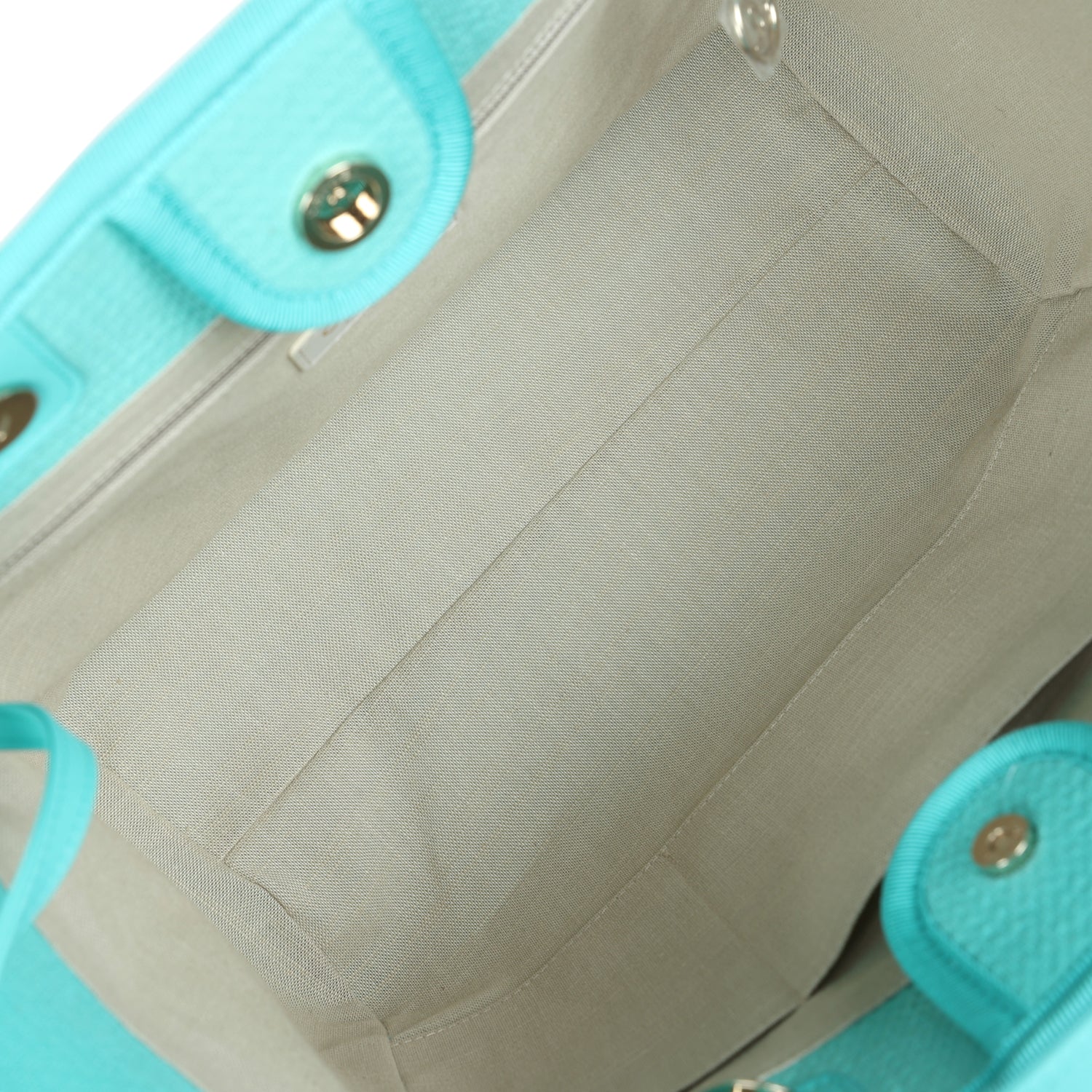 Cop Underdog Chanel Small Deauville Shopping Bag Turquoise Canvas Light Gold Hardware - view 9