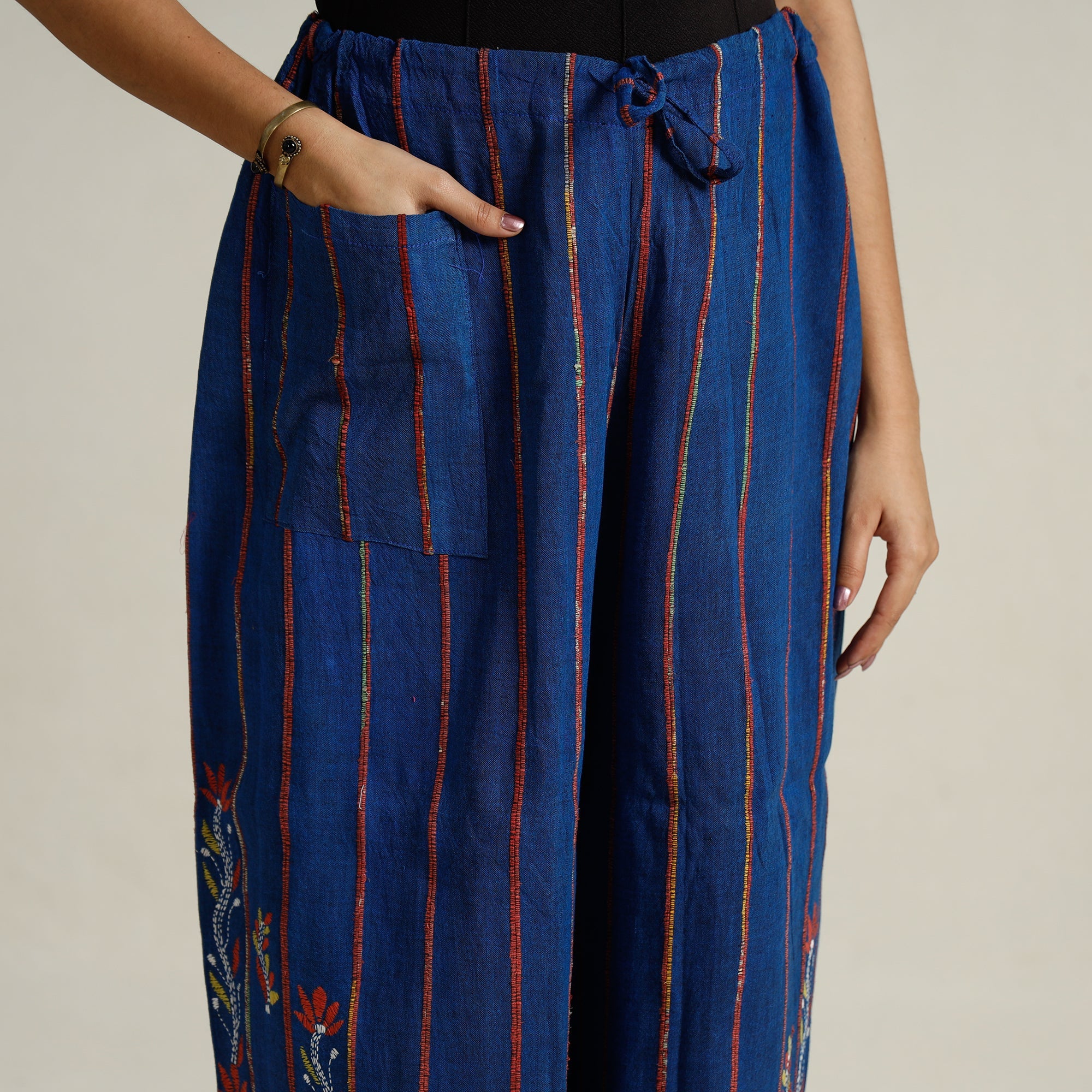 ASALKAAR Blue - Bengal Khesh Weaving Kantha Embroidery Cotton Palazzo 68 - view 3