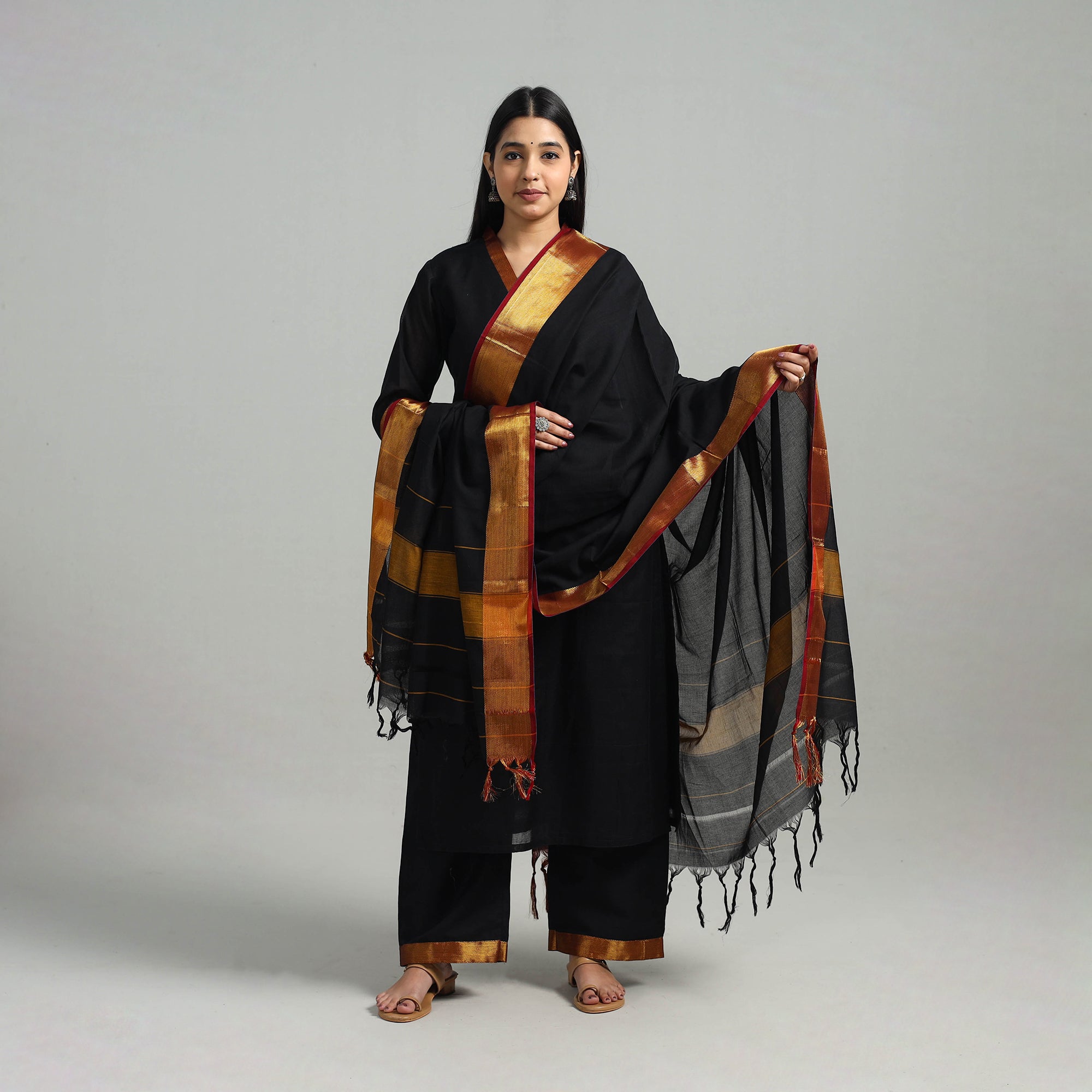 ITOKRI CASUALS Black - Cotton Dharwad Kurta Set with Palazzo & Dupatta 07 - view 2