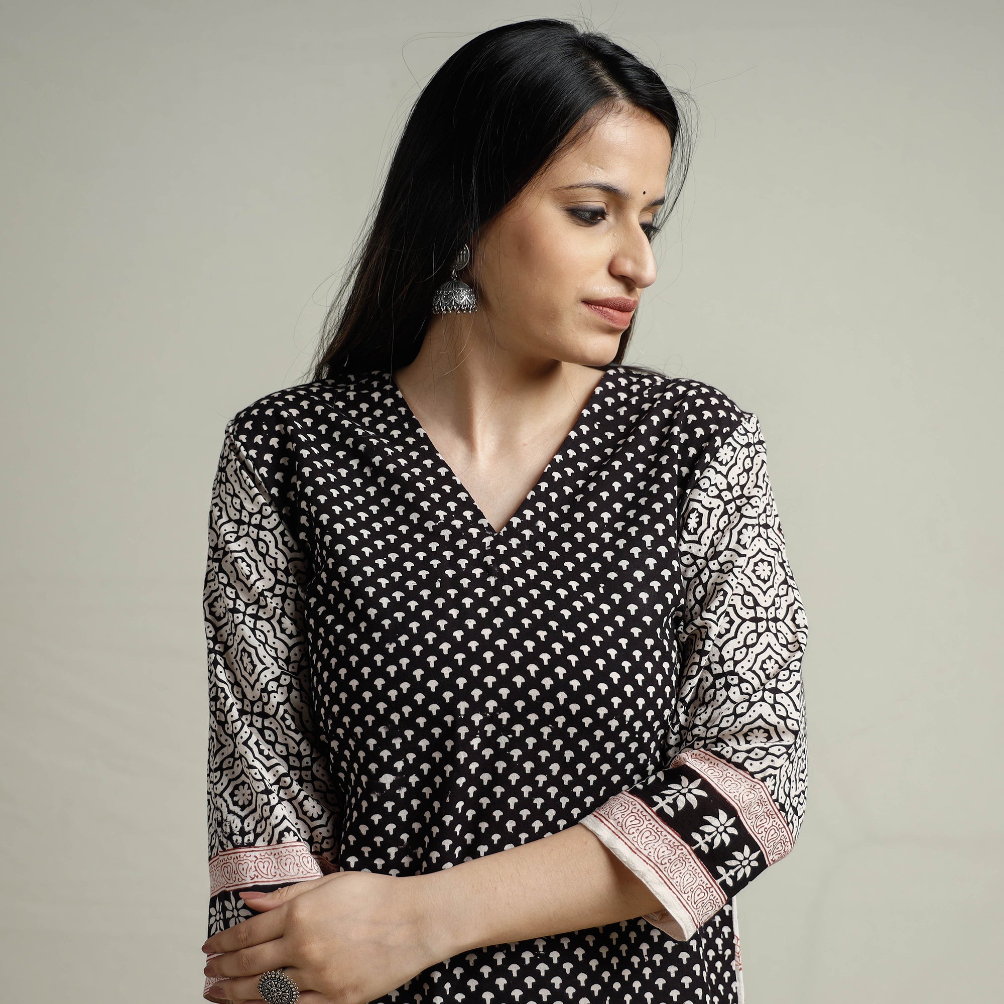 ITOKRI CASUALS Black - Block Print Cotton Straight Bagh Kurta