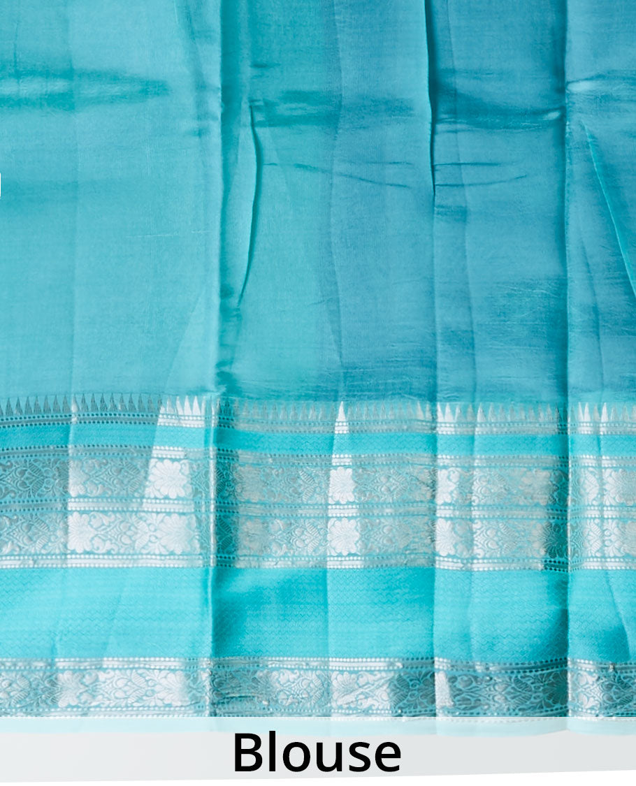Pothys Blue checked with floral motifs dupion silk saree with traditional zari border - view 4