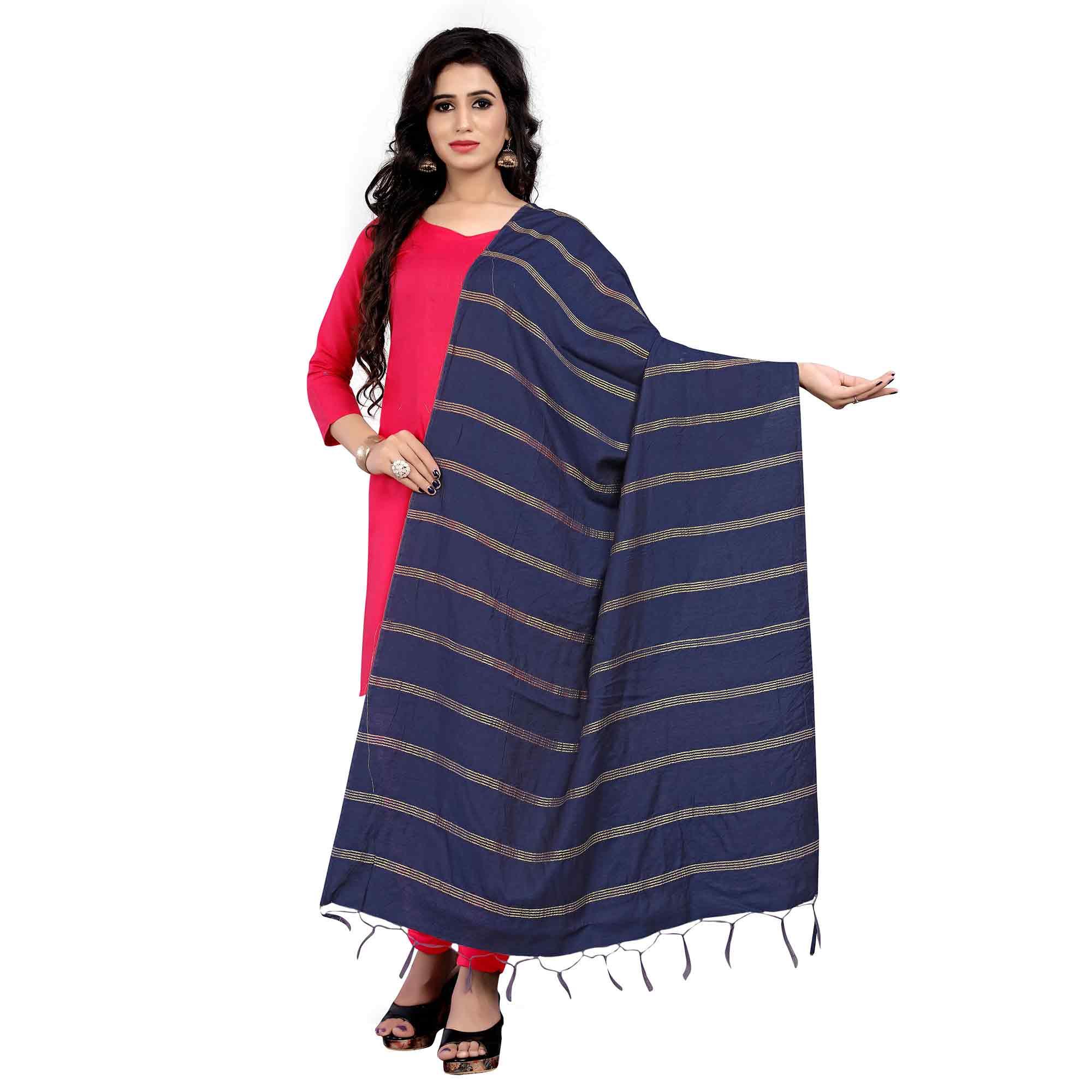 Peachmode Seller Marvellous Navy Blue Colored Festive Wear Cotton Dupatta
