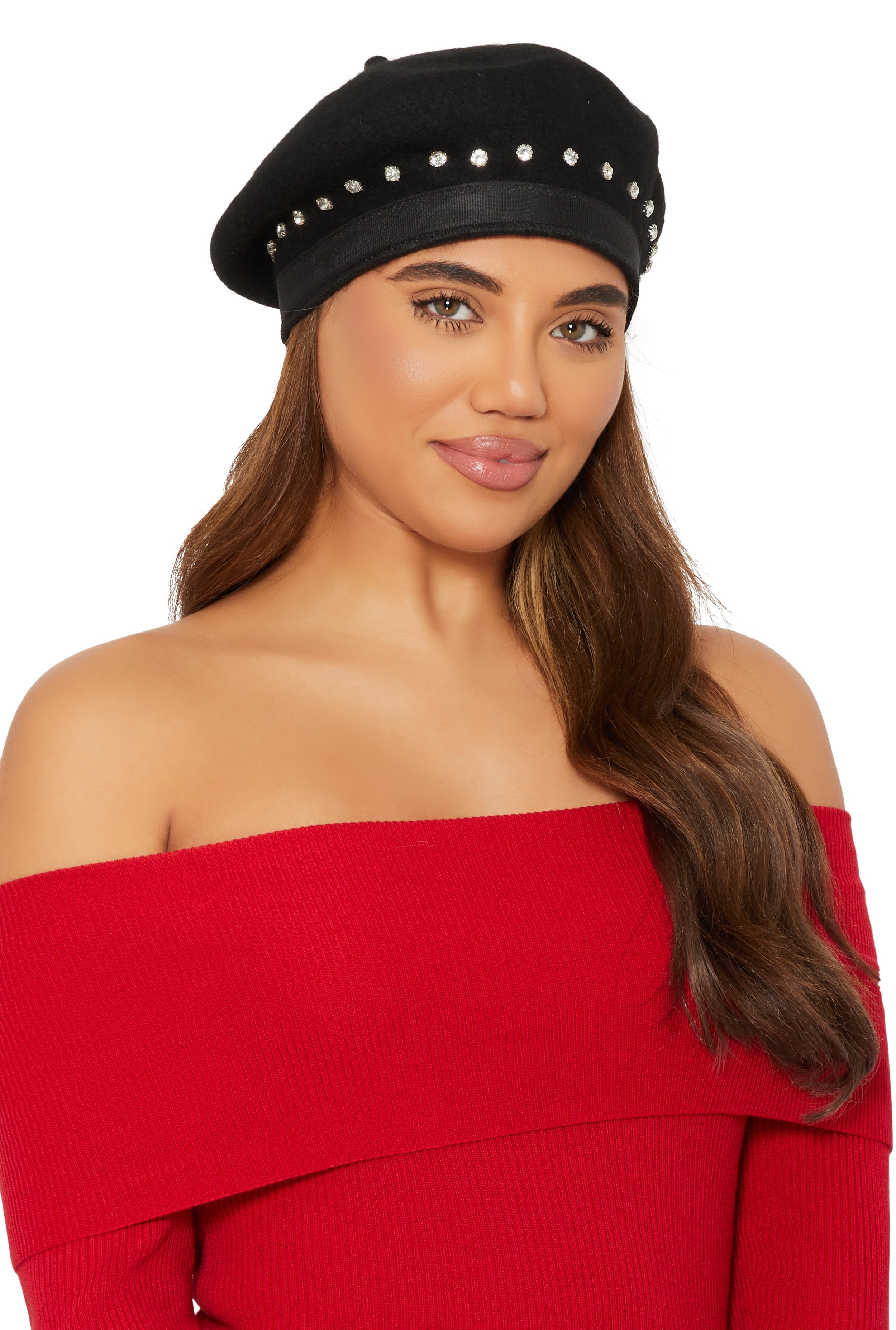 Rainbow Shops Wool Rhinestone Detail Beret – Women's