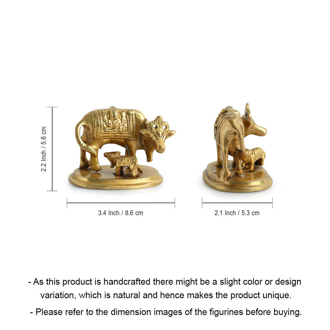 EXCLUSIVELANE 'Kamdhenu Cow With Calf' Brass Showpiece Idol (Hand-Etched, 0.3 Kg) - view 5