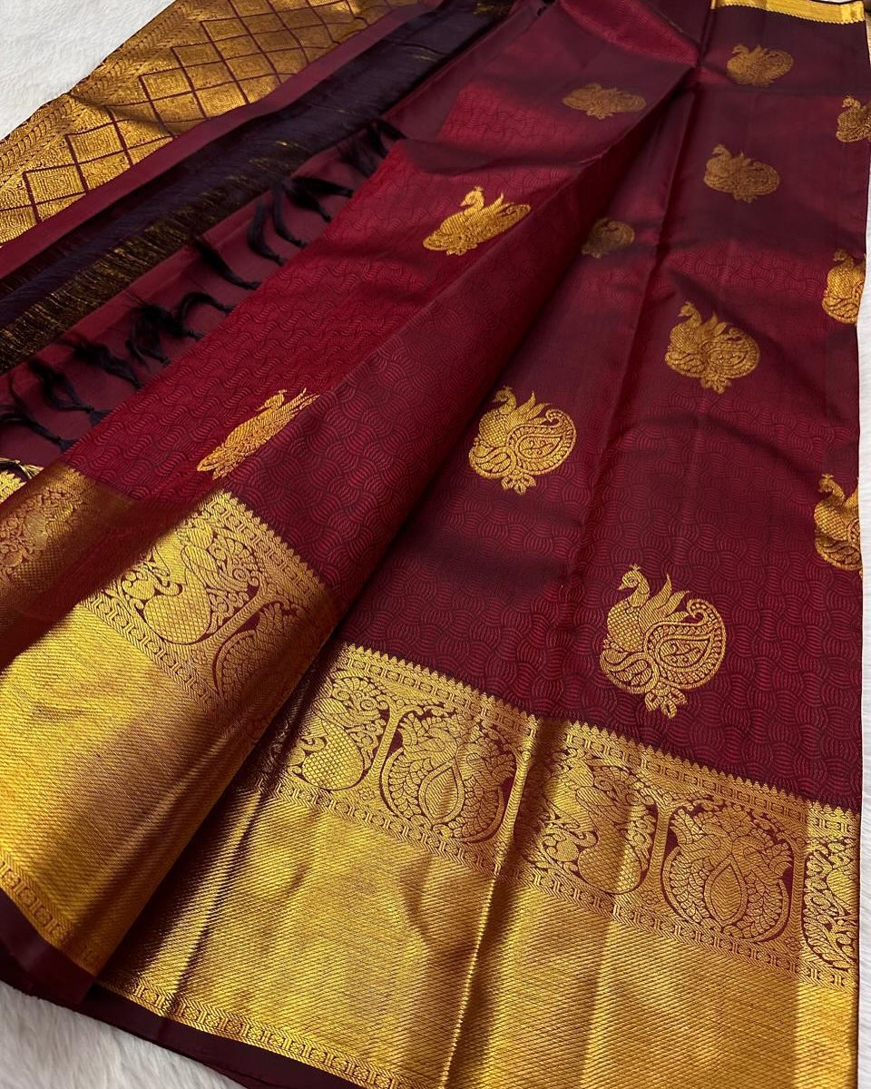 Aayna Tantalizing Maroon Soft Banarasi Silk Saree With Staring Blouse Piece - view 3