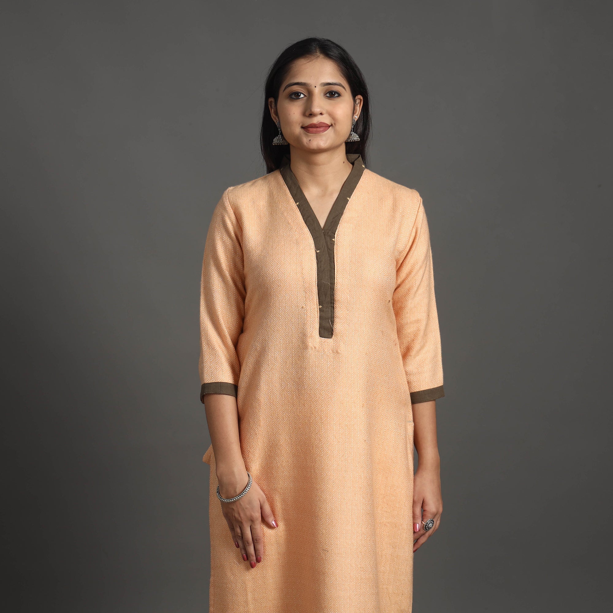 ITOKRI CASUALS Aashvi Light Peach Merino Woolen Kurta