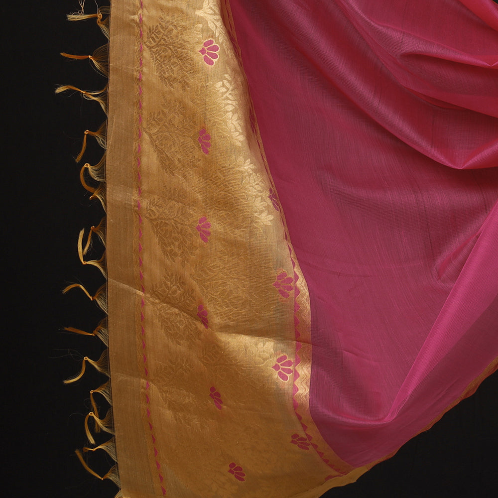 CHUTNEY CRAFT STUDIO Beige - 3pc Handloom Silk Cotton Zari Suit Material Set - view 4