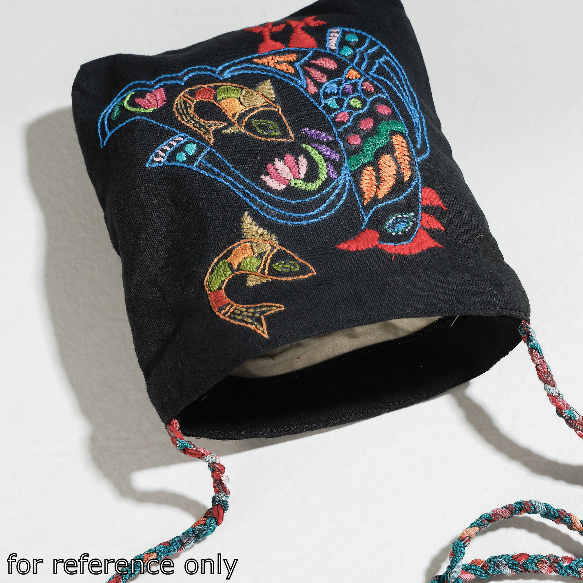 RANGILA DHAGA Black - Cotton Fabric Hand Embroidered Sling Bag - view 4