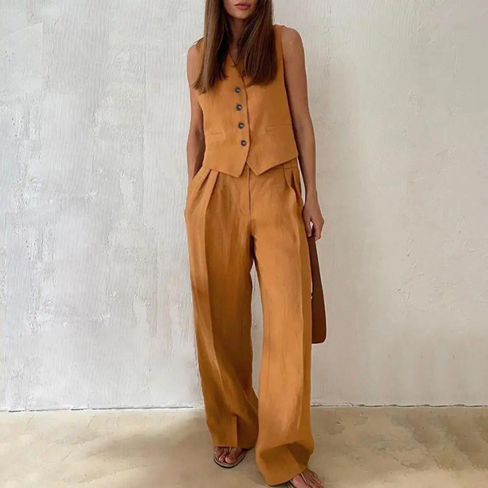 Alamode By Akanksha Hodor Statement Linen Vest Suit with Pants