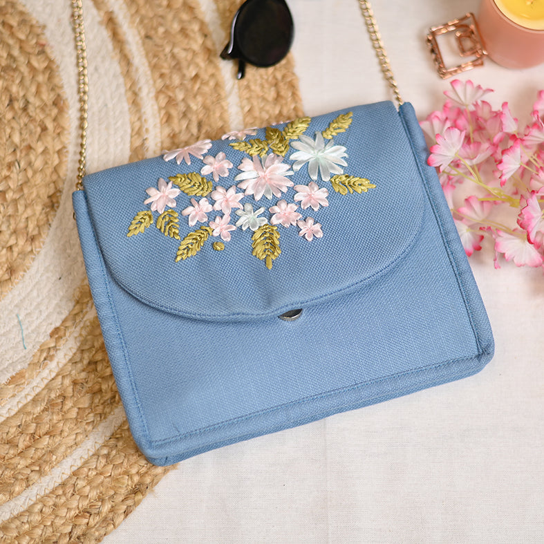 Canvas clutch sling – WOCA DESIGNS Blue - Drizzle Stitch Hand Embroidery Canvas Clutch/Sling Bag