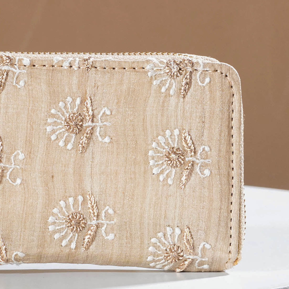 LAVANGG Beige - Chikankari Hand Embroidered Tussar Silk Wallet - view 2