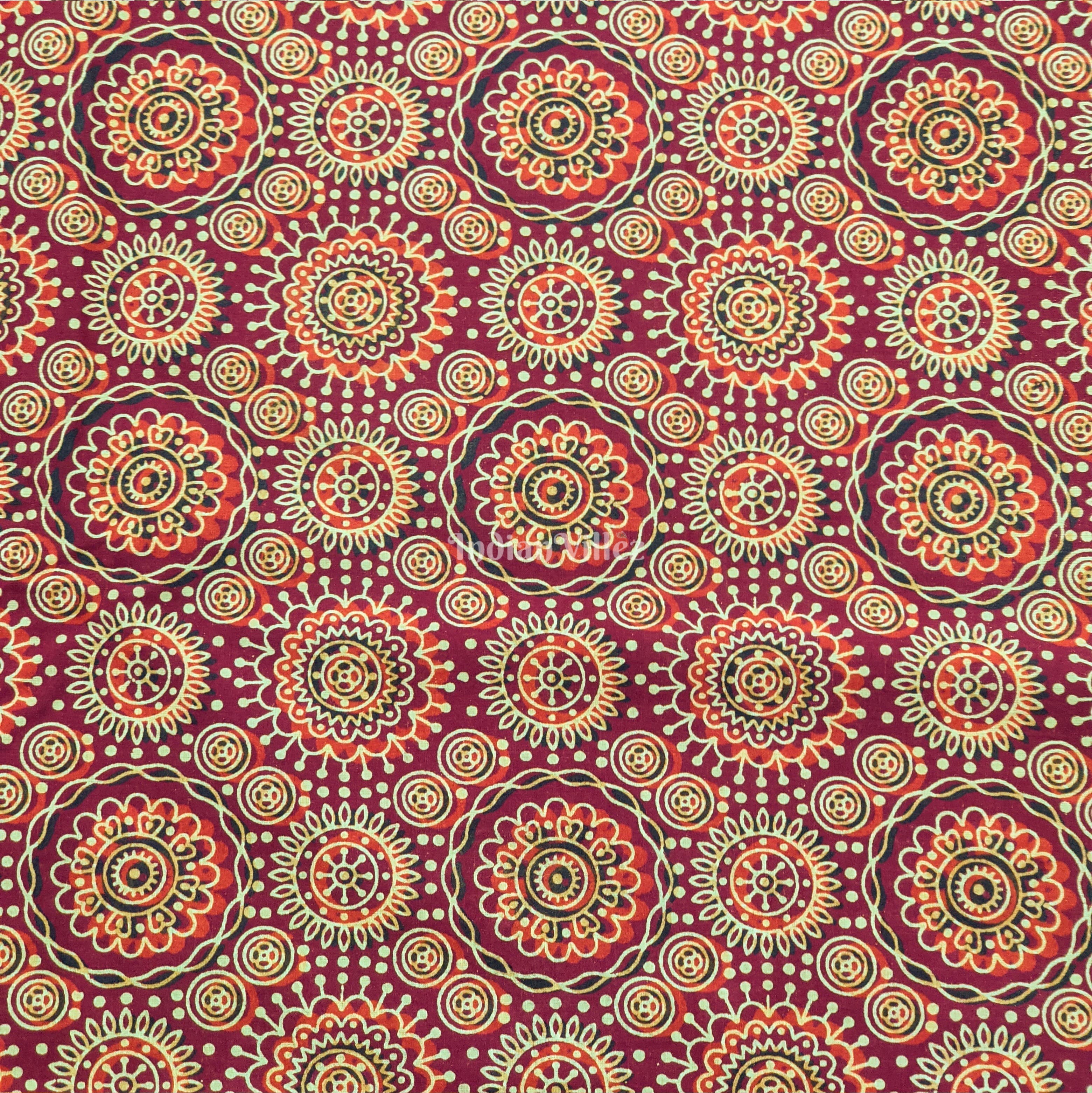 IndianVillèz Maroon Multicolored Floral Hand Block Printed Cotton Fabric - view 2