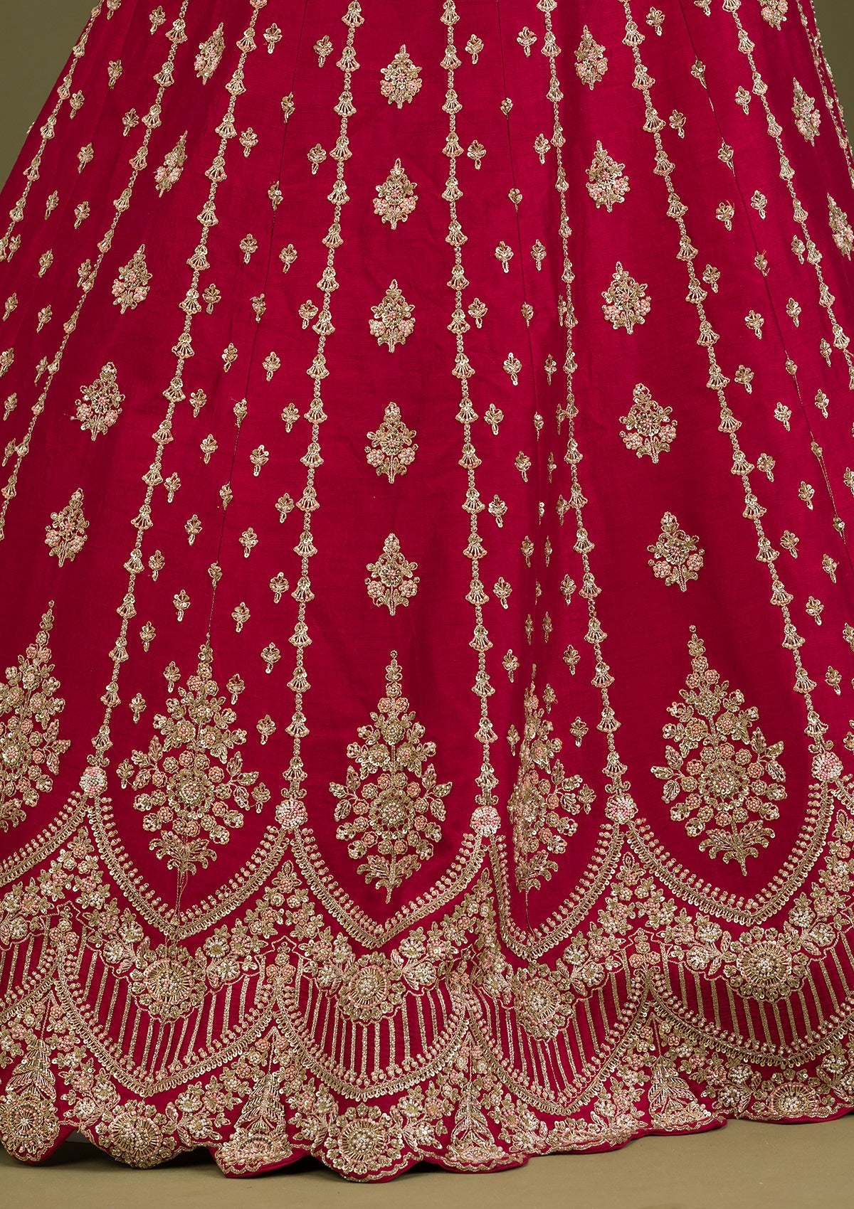 Koskii Rani Pink Zardosi Raw Silk Readymade Lehenga - view 7