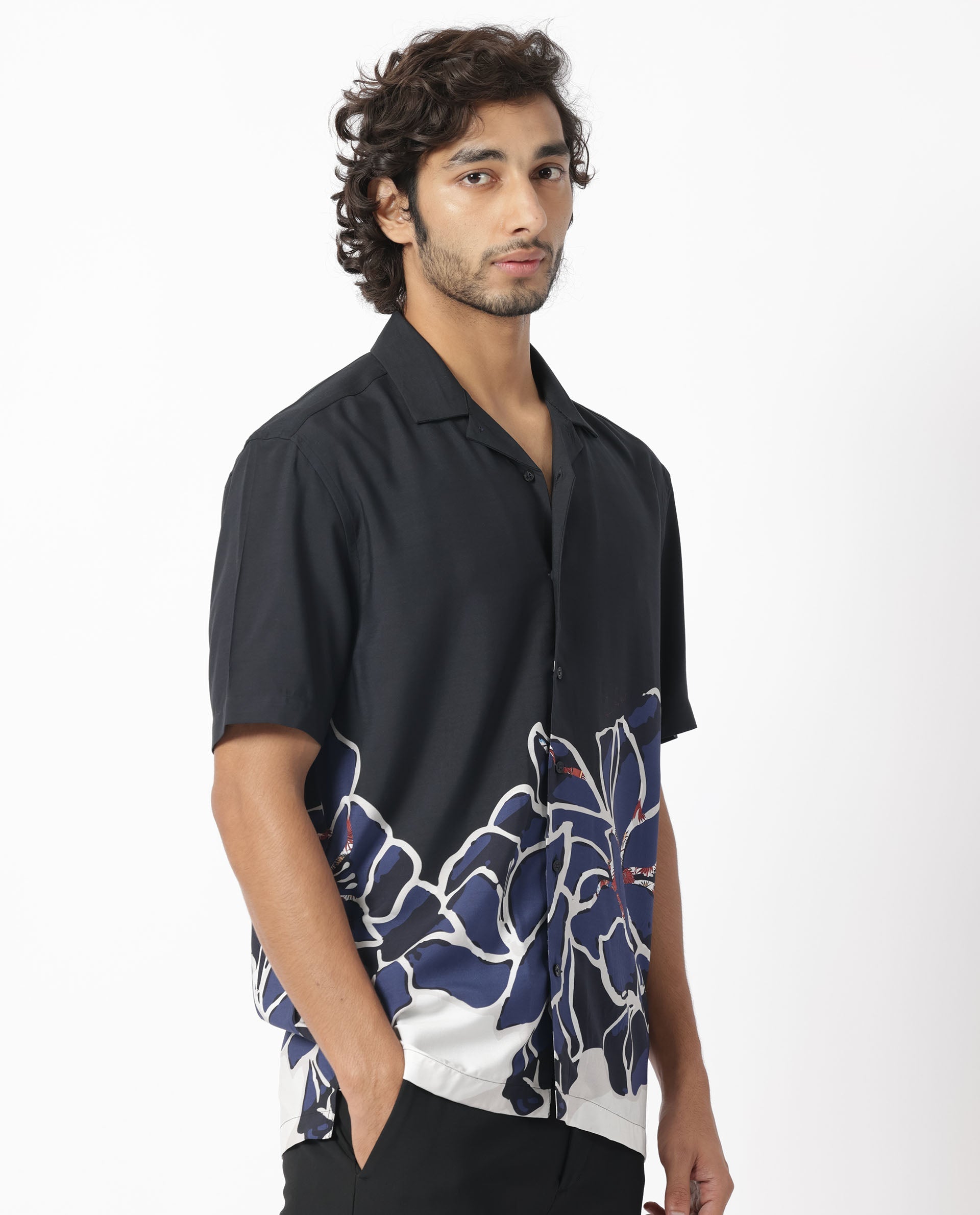 Rare Rabbit Men's Covek Black Viscose Fabric Floral Print Half Sleeves Shirt - view 9