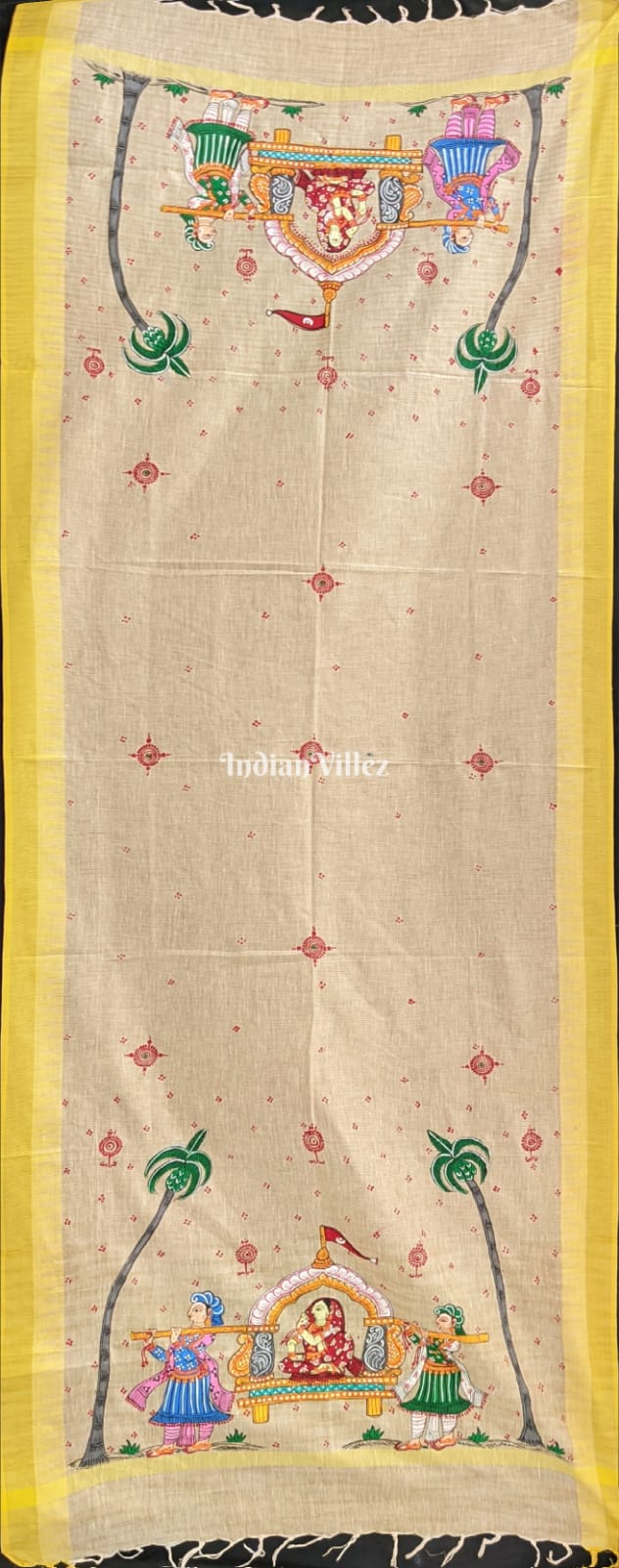 IndianVillèz Doli Pattachitra Art on Tussar Dupatta