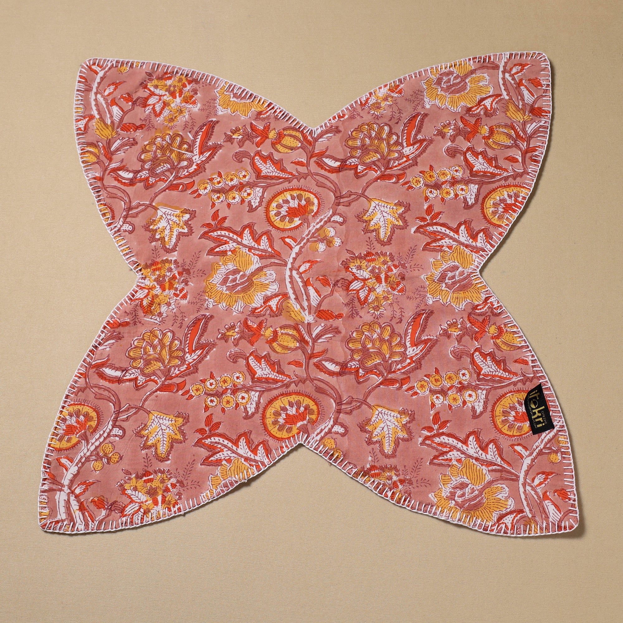NOORI BAZAR Brown - Hand Embroidered Cotton Roti Napkin 04 - view 2