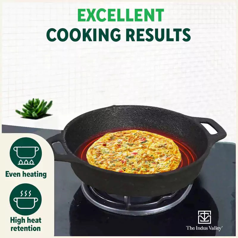 The Indus Valley CASTrong Cast Iron Fry Pan, 2 Handles, Pre-seasoned, Nonstick, 100% Pure, Toxin-free, Induction, 24.6cm, 1.8L, 2.6kg - view 7
