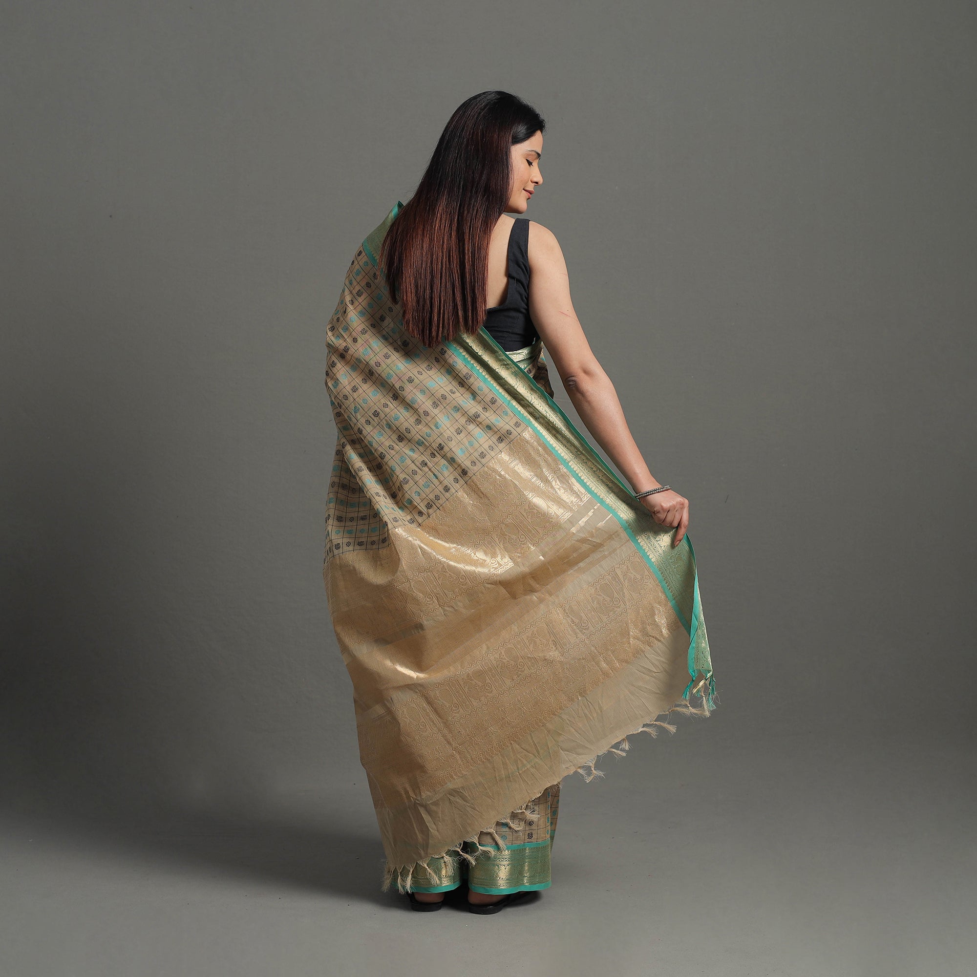SOUTH KARGHA Brown - Handloom Cotton Zari Border Kanchipuram Saree 26 - view 4
