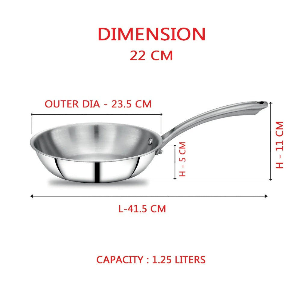 AVIAS Stainless steel Tri-Ply Riara (Tasla 20cm + Tasla 22cm + Frypan 22cm + Tope 14cm + Tope 16cm) | Induction Compatible | Silver | Set of 5 Pcs - view 7