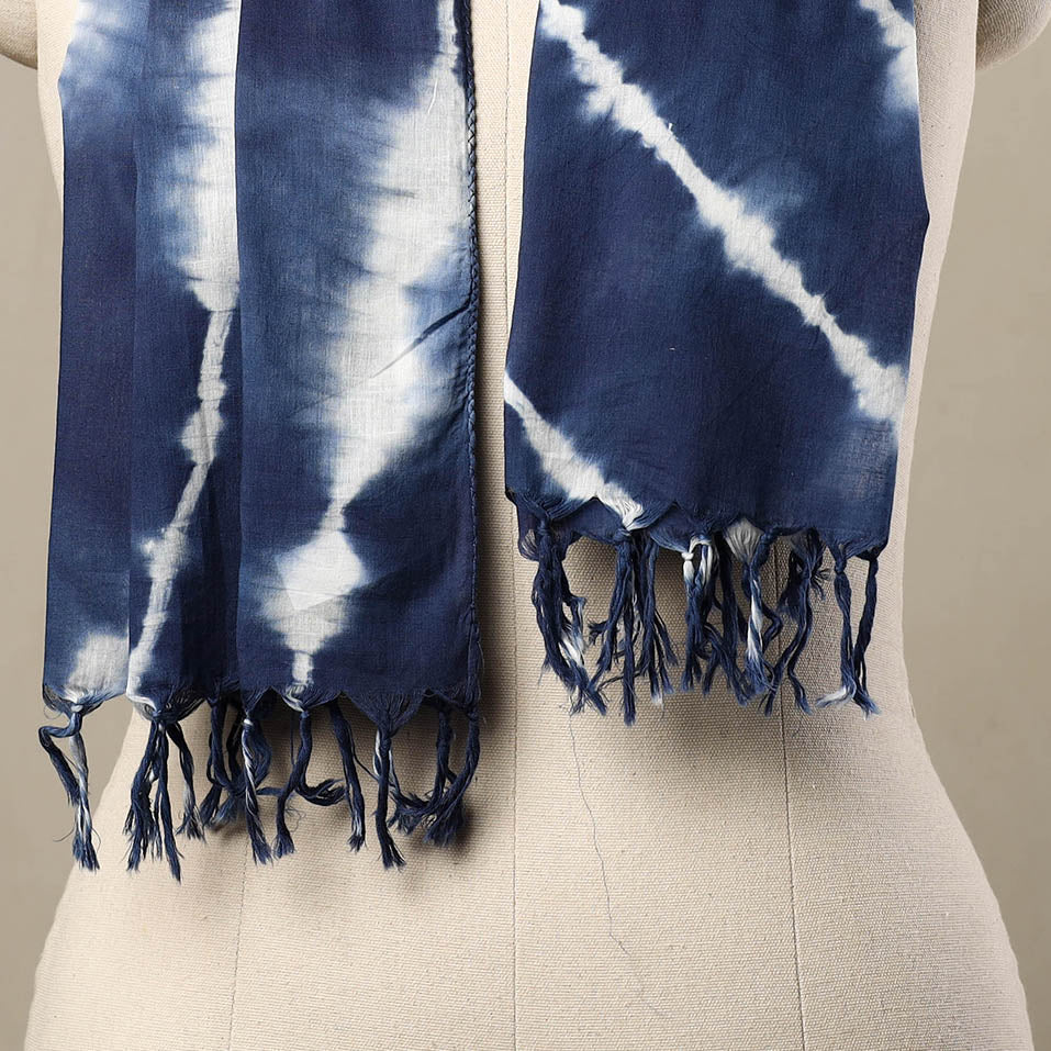 HAVELI CHRONICLES Blue - Cotton Tie-Dye Shibori Stole with Tassels 107 - view 2