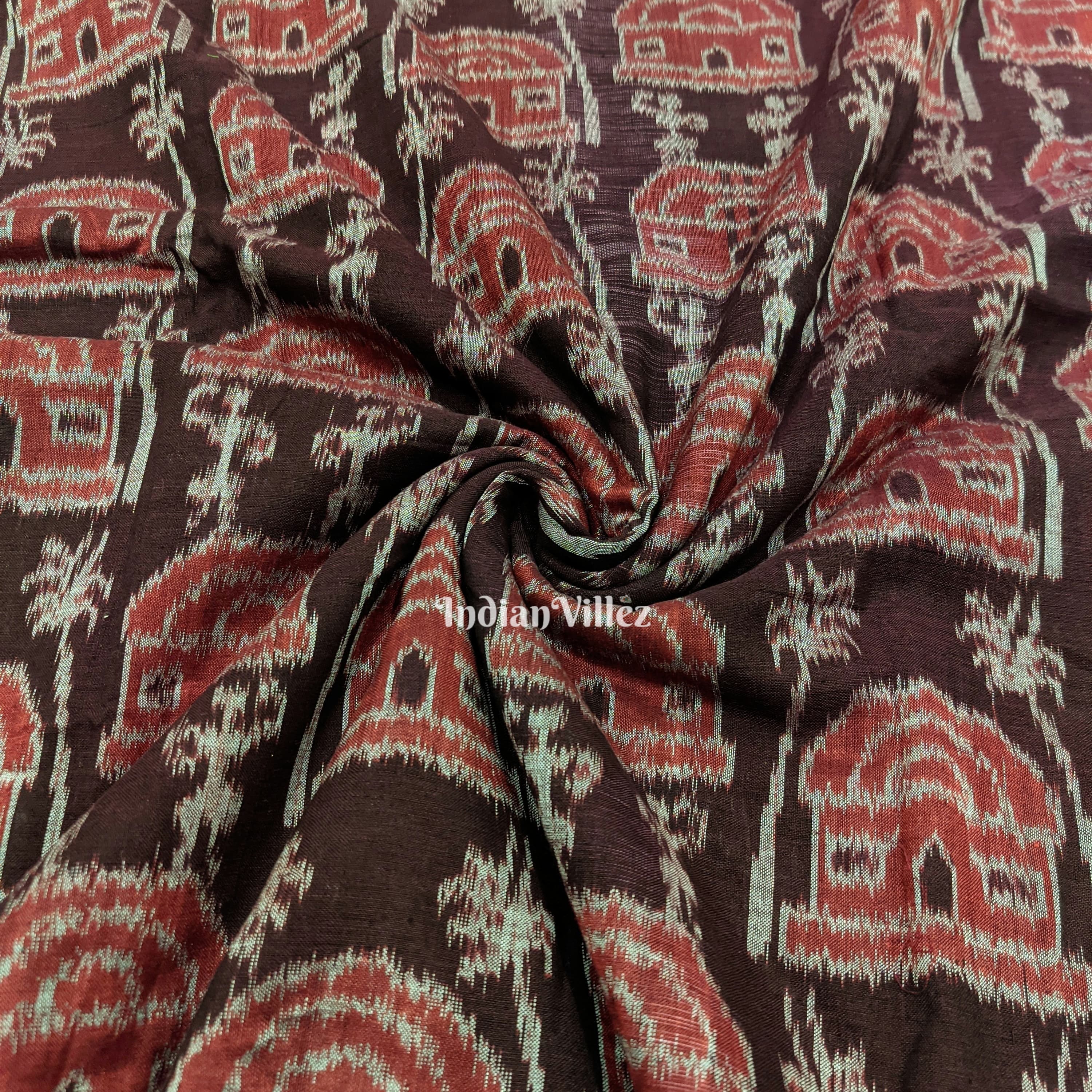IndianVillèz Wine Color Tribal Theme Sambalpuri Ikat Cotton Fabric