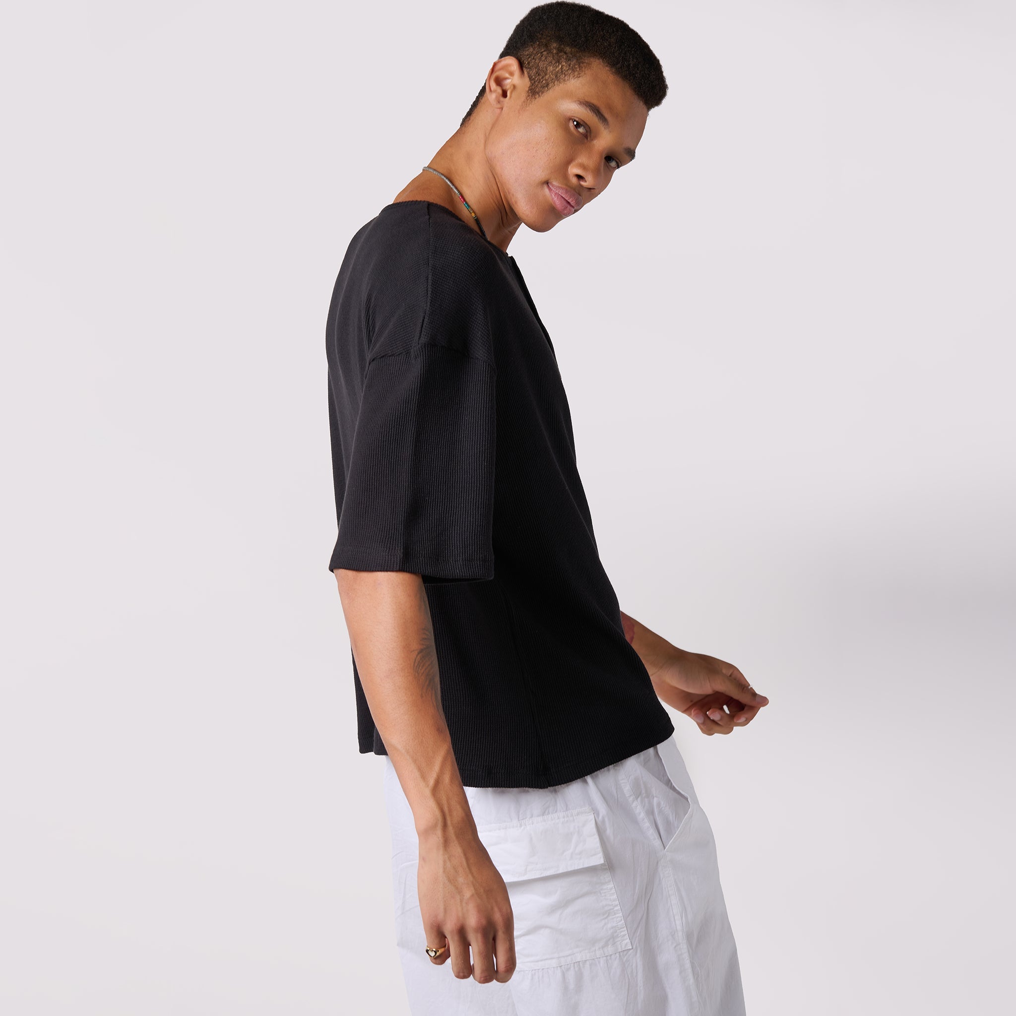 IZF Black Oversized textured knit top - view 3