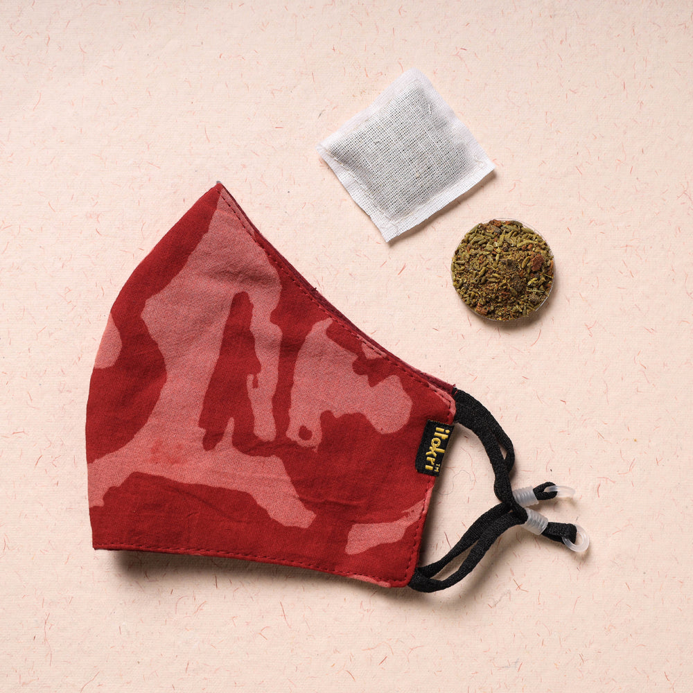 JALPARI Bindaas Block Printed Cotton 3 Layer Snug Fit Face Cover with Herb Pocket