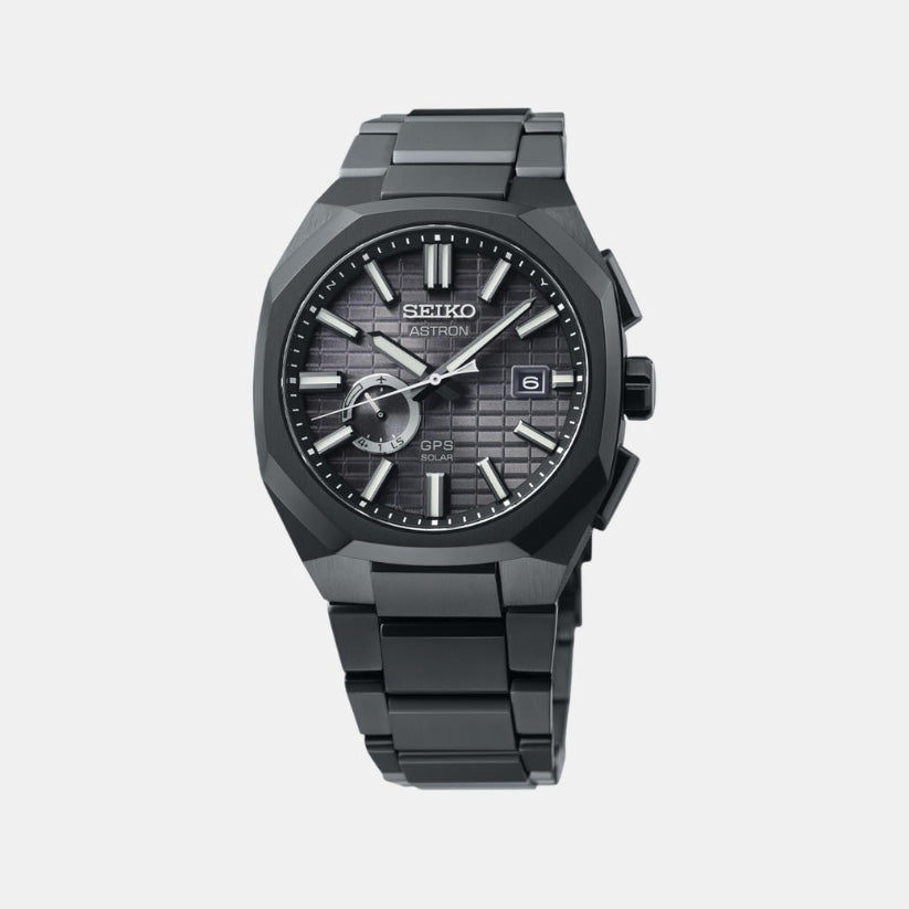 Seiko Astron Men Solar Black Dial Analog Stainless Steel Watch SSJ015J1