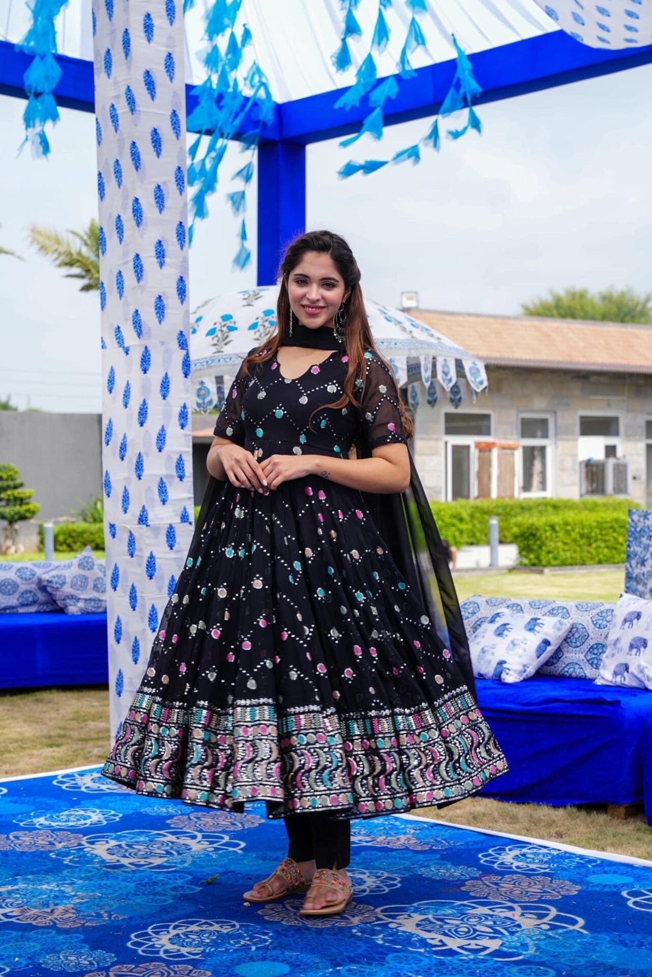 Idaho-o Magical black georgette suit set