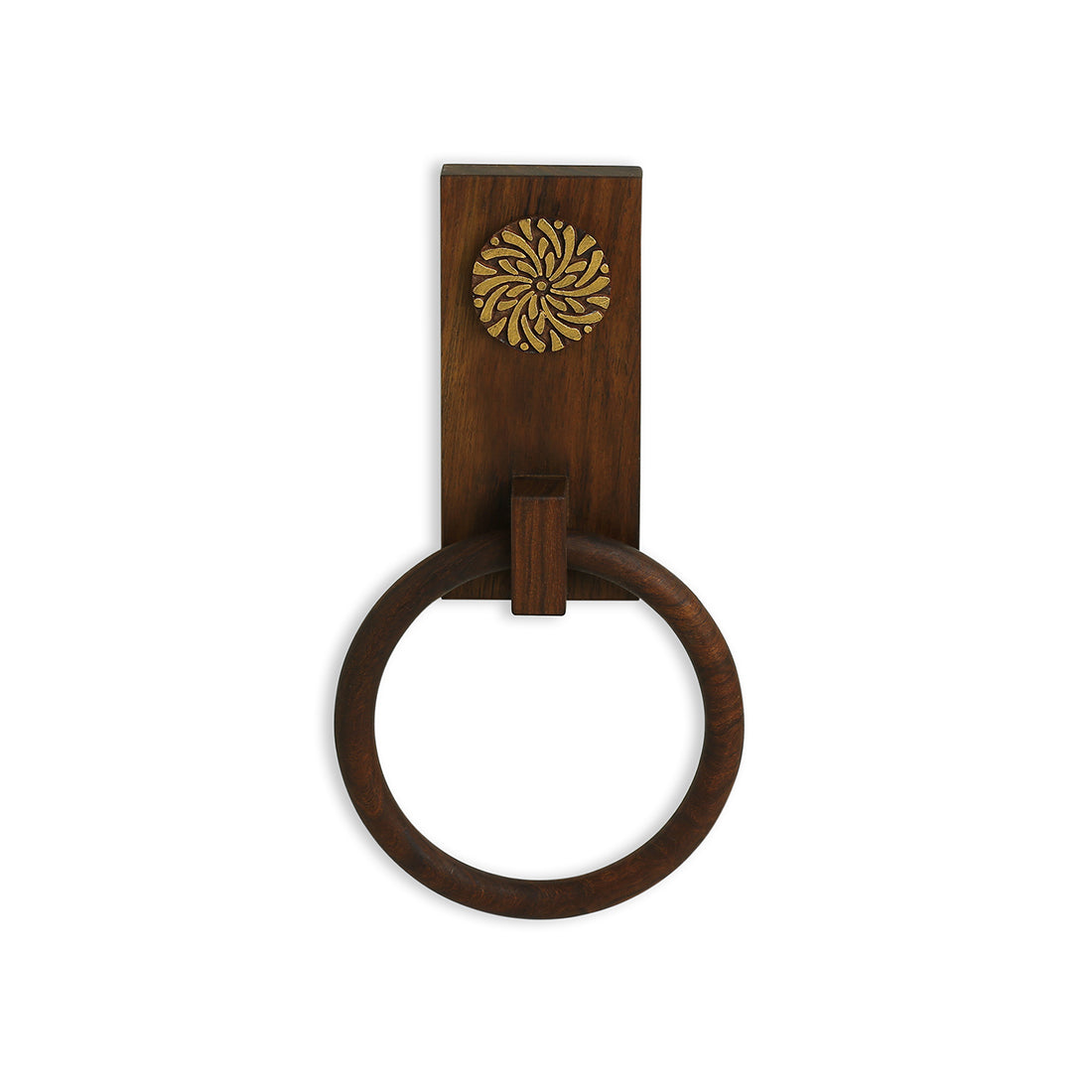 EXCLUSIVELANE 'Floral Block' Hand Carved Sheesham Wood Towel Ring Holder - view 2