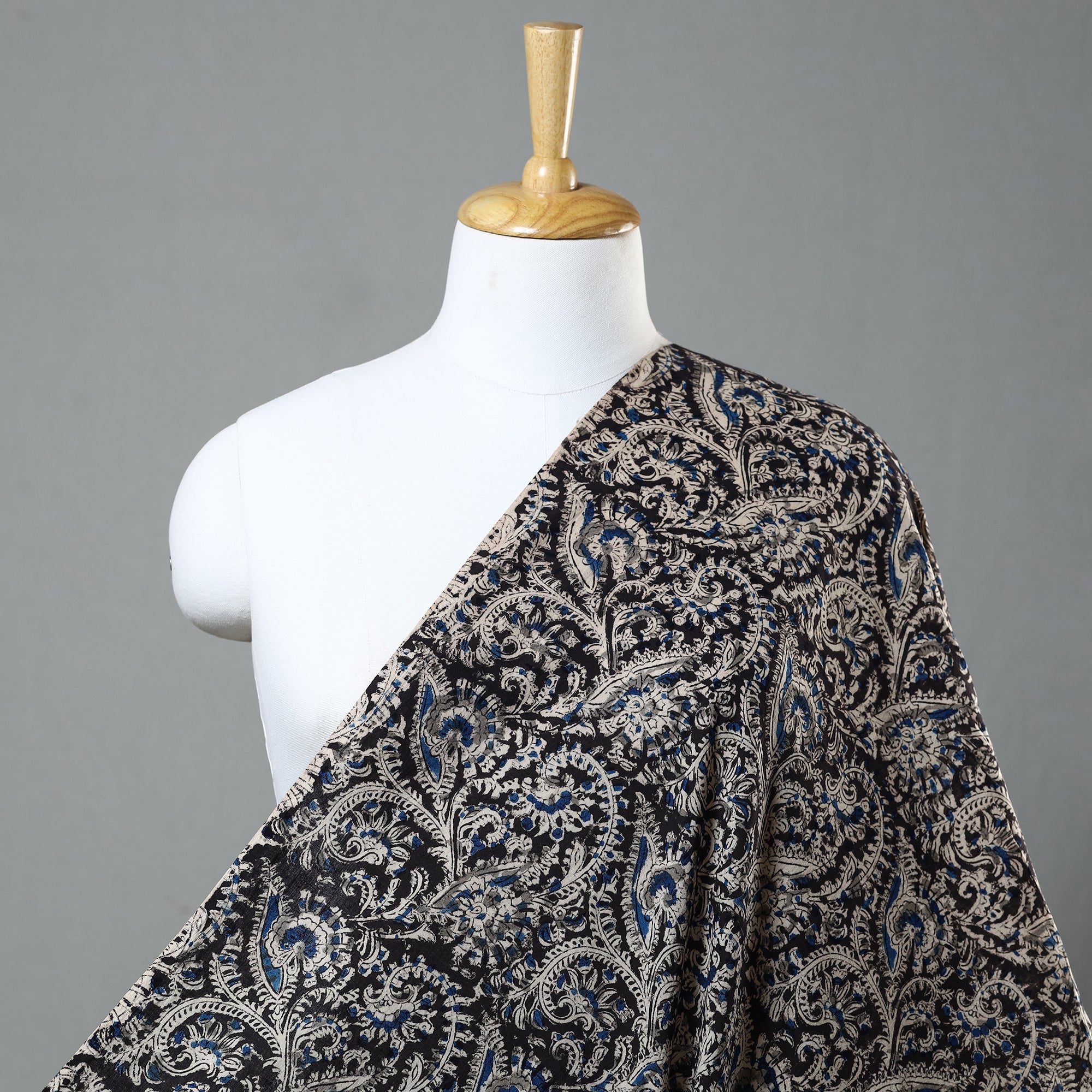SOUTH KARGHA Black - Kalamkari Block Printed Cotton Fabric 09