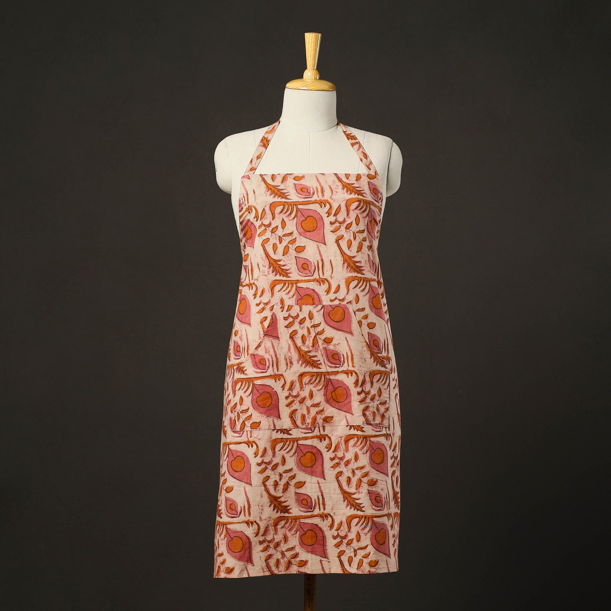 JALPARI Beige - Bagru Block Print Cotton Apron with Pocket 14