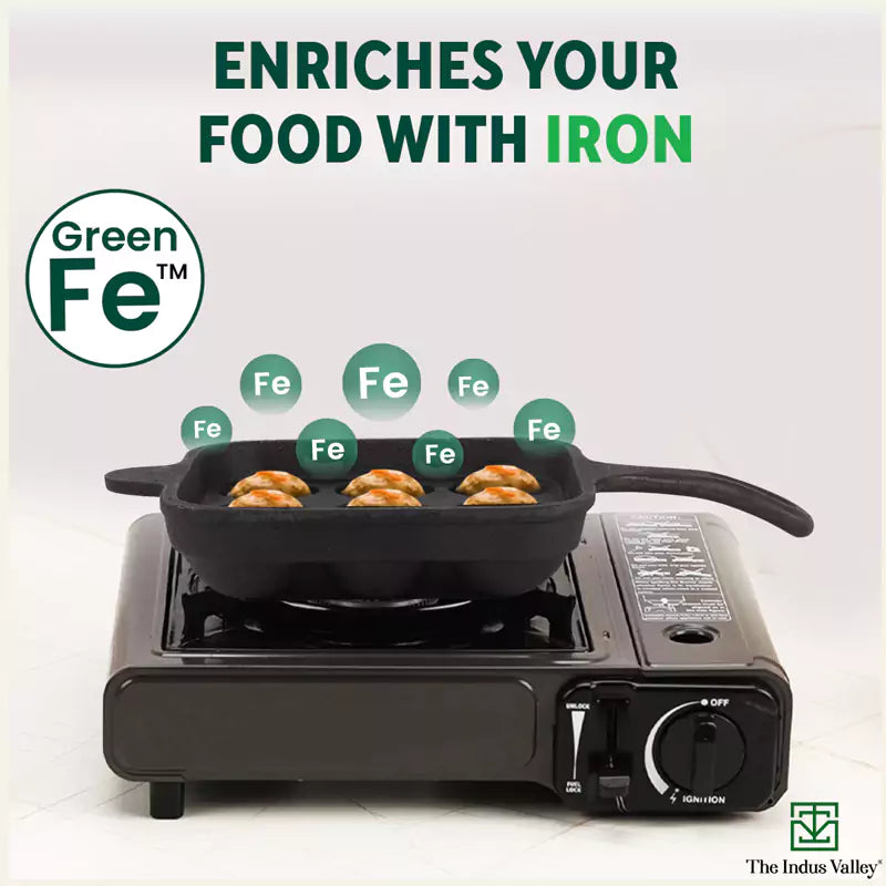 The Indus Valley 9 Pit/Cup CASTrong Cast Iron Paniyaram/Appe Pan+ Cool Silicone Grip, Pre-seasoned, Nonstick, 100% Pure, Toxin-free, 18cm, 2.4 kg - view 6