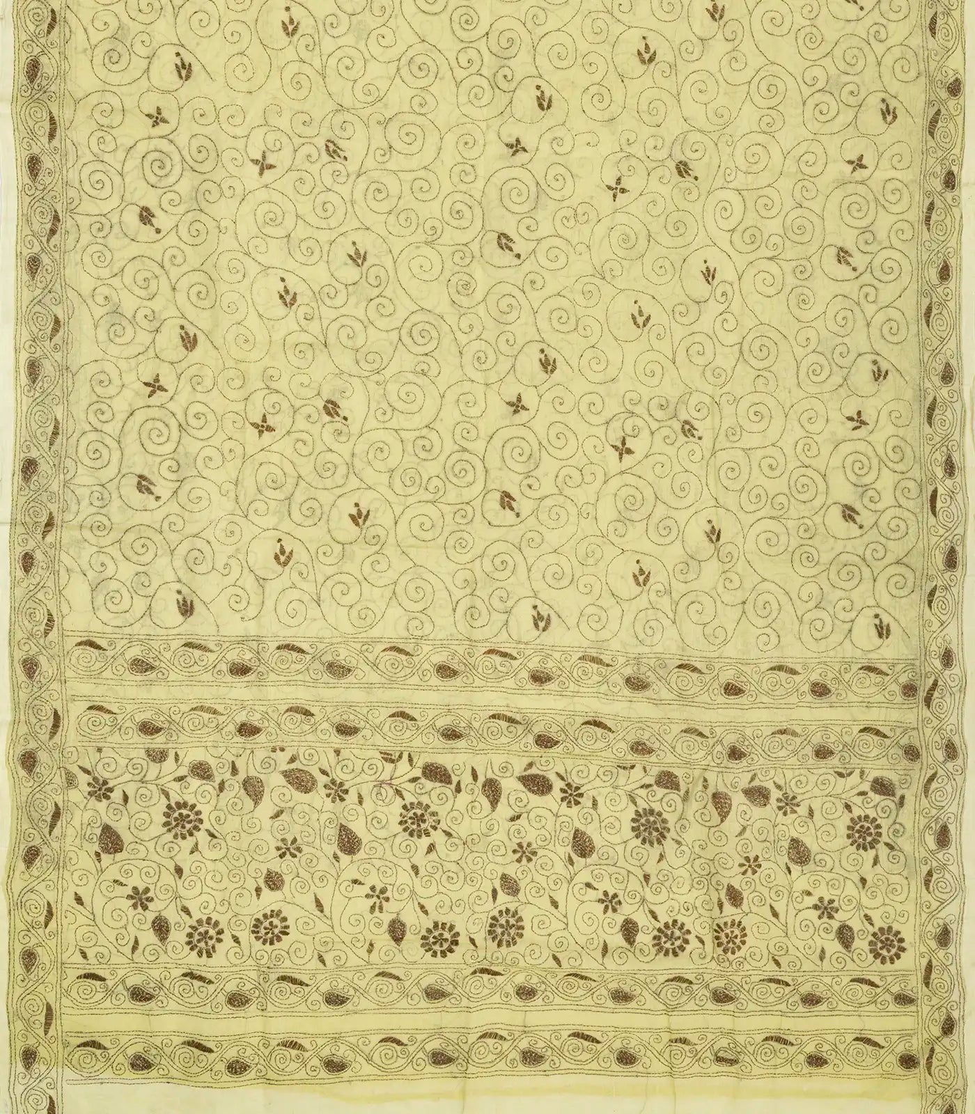 RmKV Cream Bengal Cotton Saree With Embroidered Floral Motifs - view 2