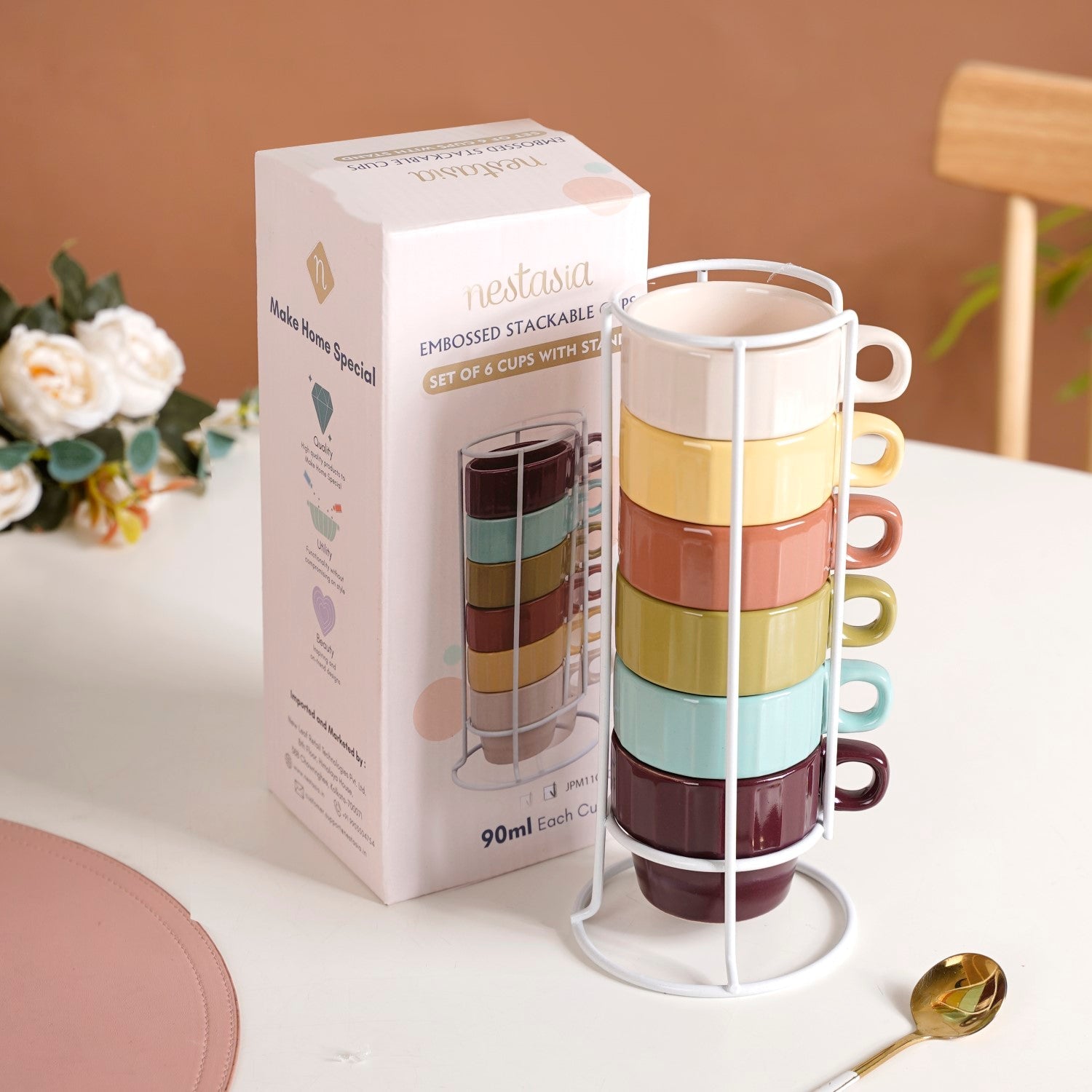 Nestasia Stackable Mini Tea Cup Set Of 6 Kaori Sunset Hues 100ml
