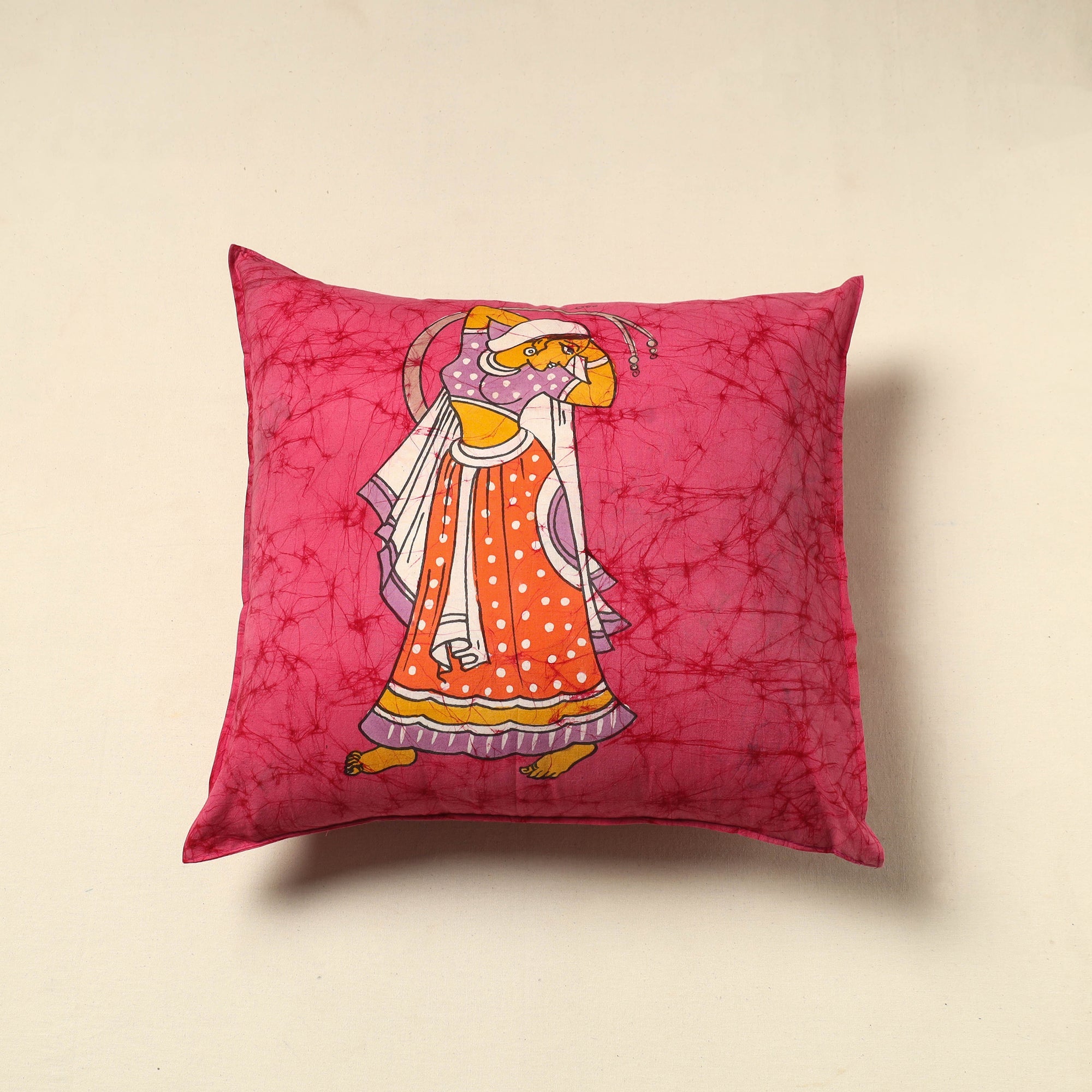 KACHCHH JI CHHAAP Pink - Pure Cotton Hand Batik Cushion Cover (18 x 18 in) 61