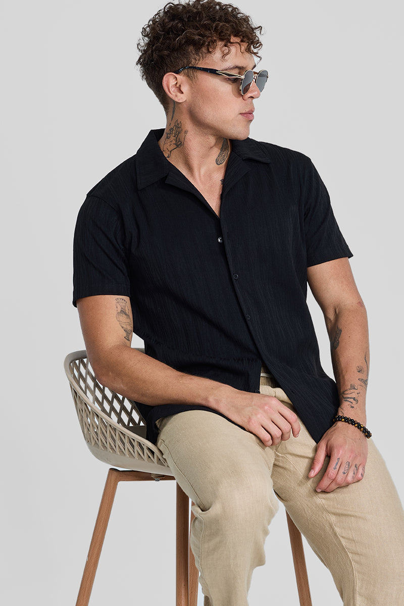 SNITCH Black Cuban Textured Shirt