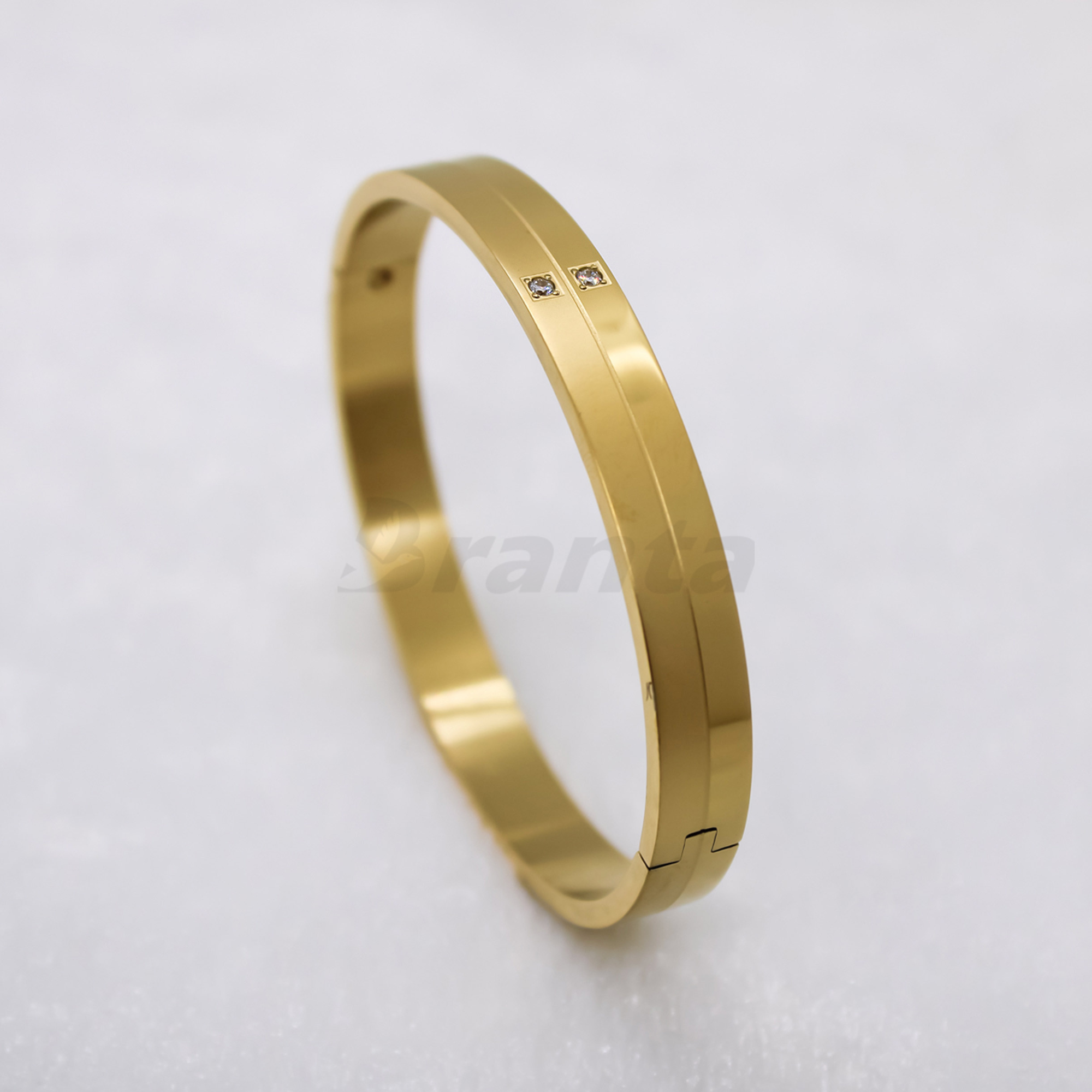 Branta Matte Shiny Gold Bracelet For Men With Two Diamonds