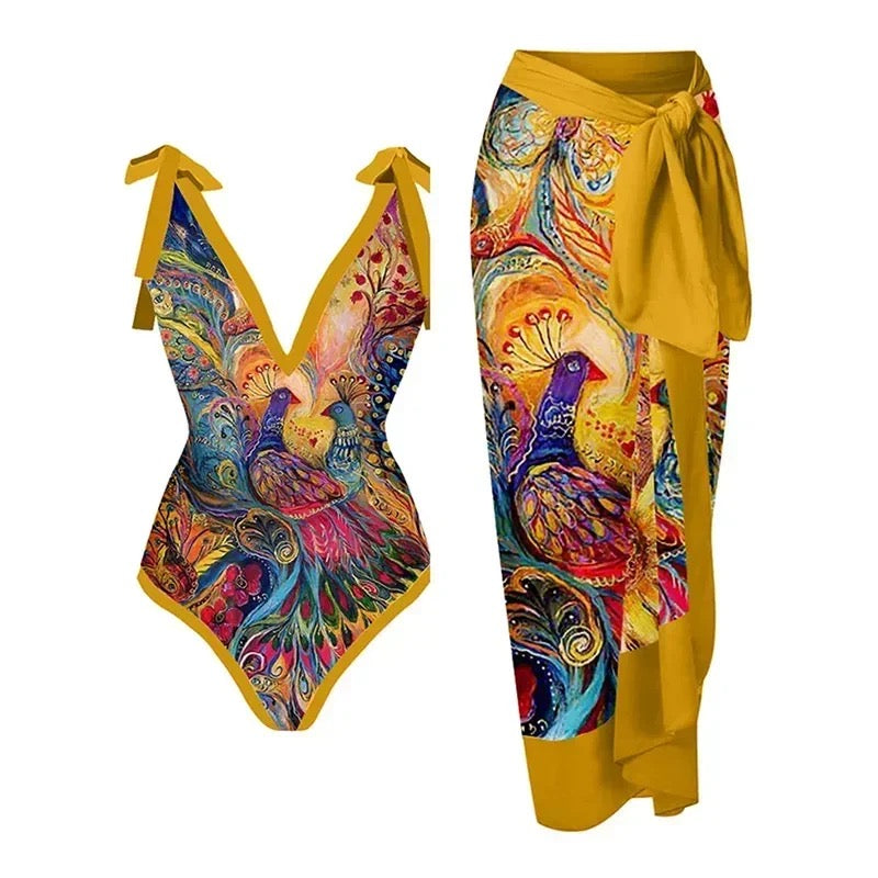 Alamode By Akanksha Tesca Swimsuit with Sarong Skirt
