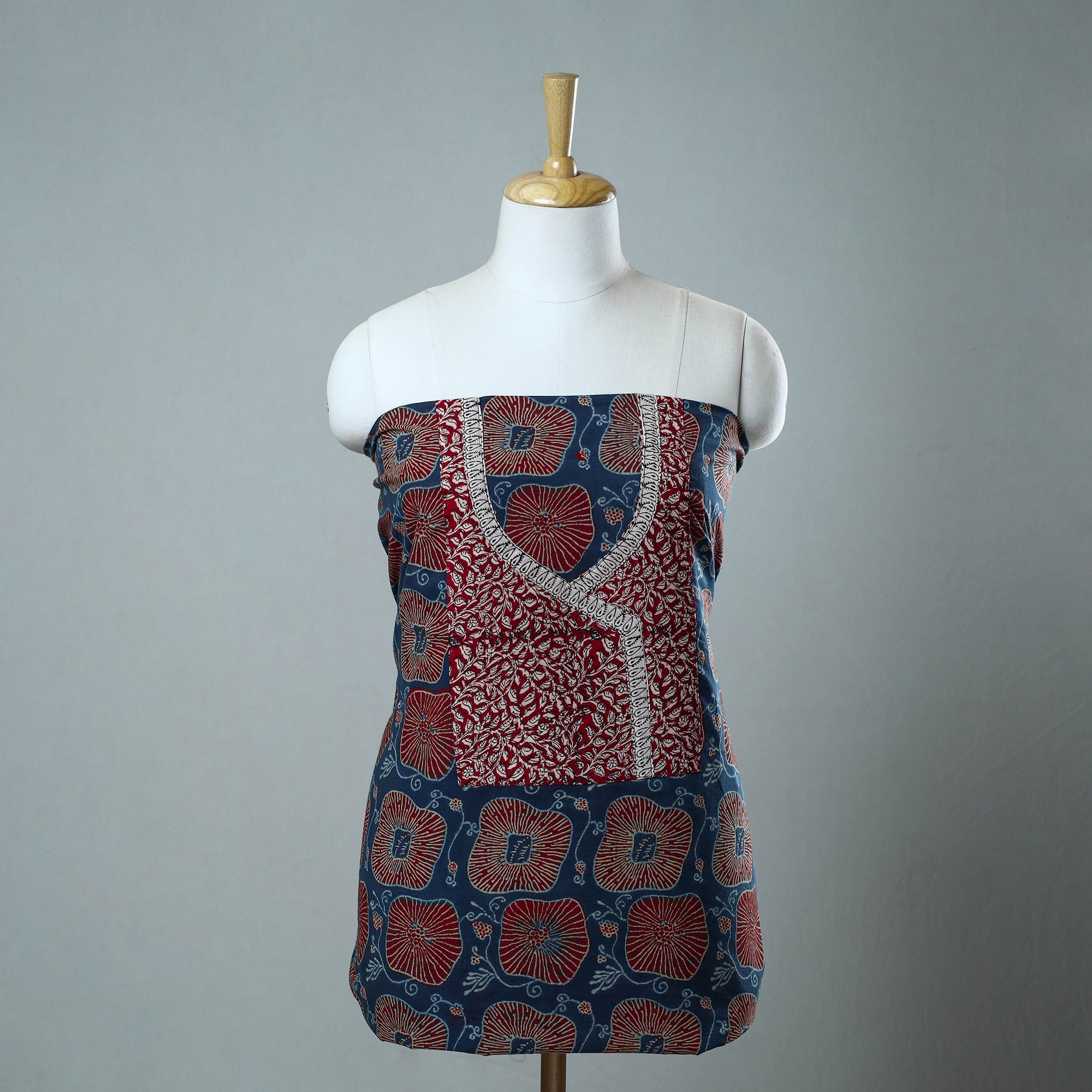 NOORI BAZAR Blue - Block Printed Cotton Ajrakh Kurta Material (2.8 meter) 17