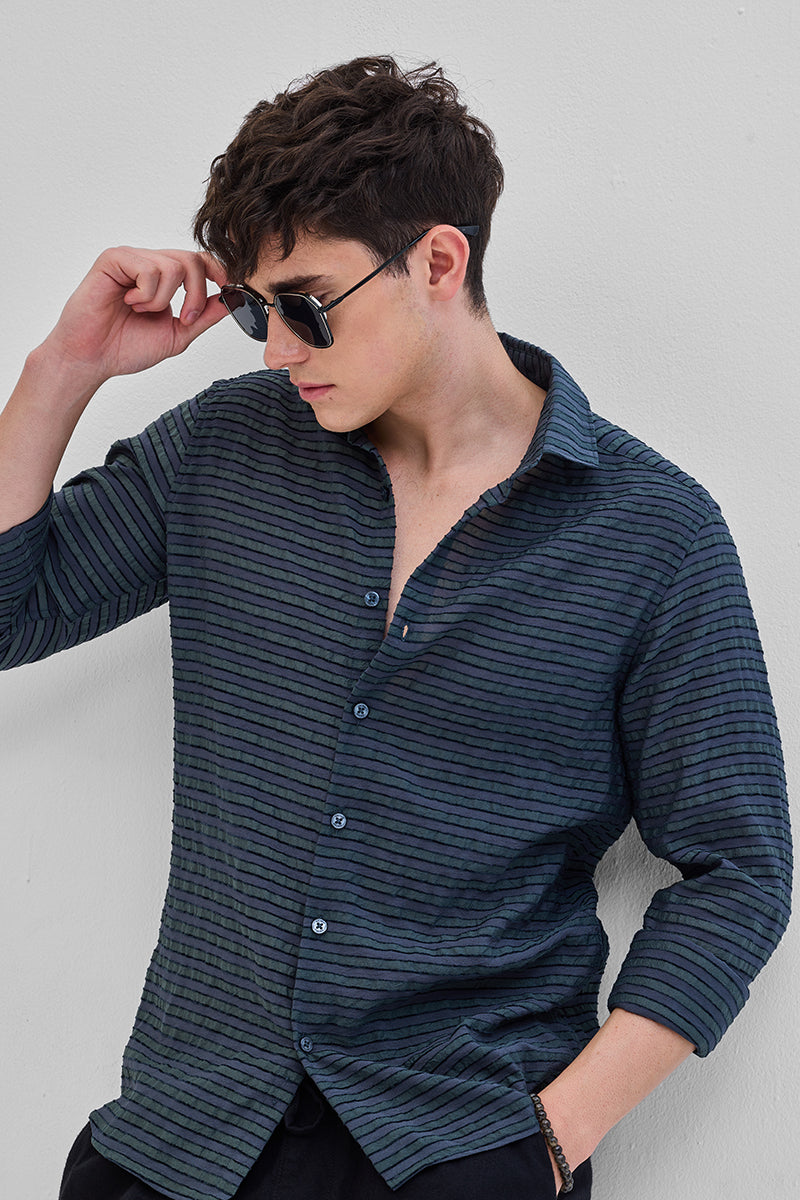 SNITCH Grey Textured Stripes Shirt – Dark Blue - view 4